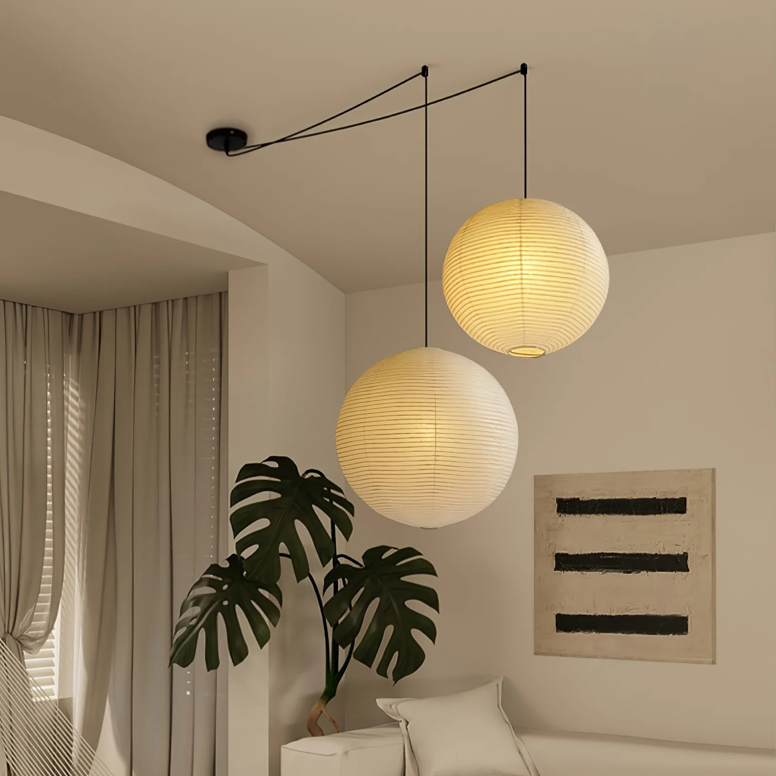 Akari A Round Swag Light (white plug wire) - Image 30