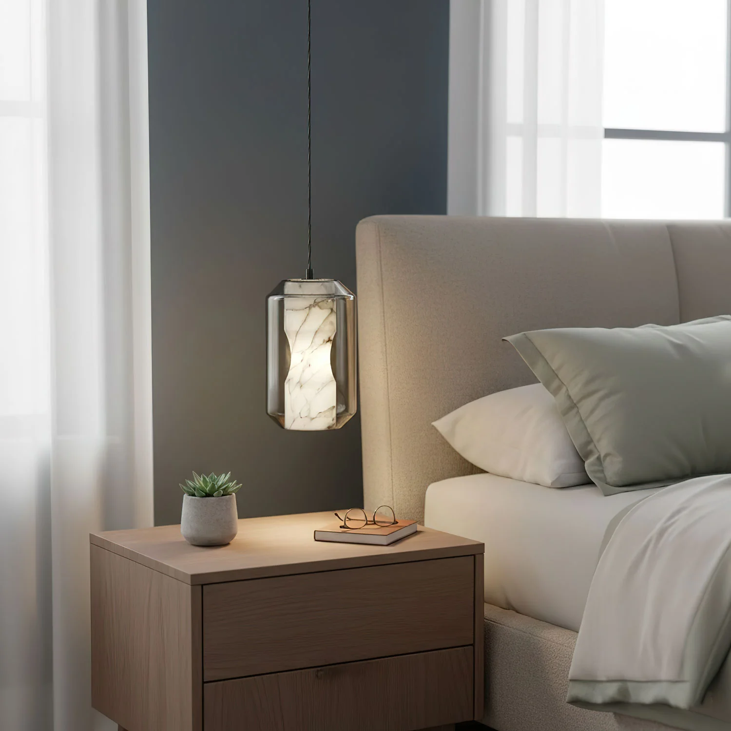 Alabaster Glass Cylinder Pendant Light - Image 9