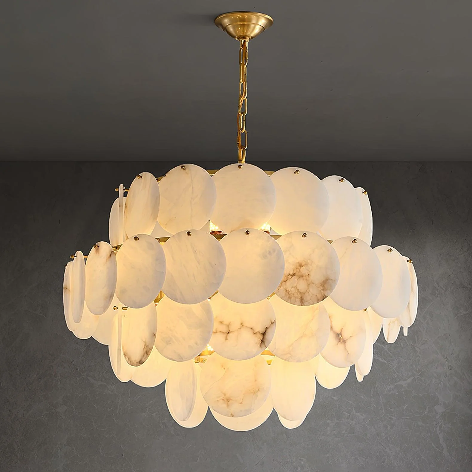 Alabaster Shell Brass Chandelier - Image 11