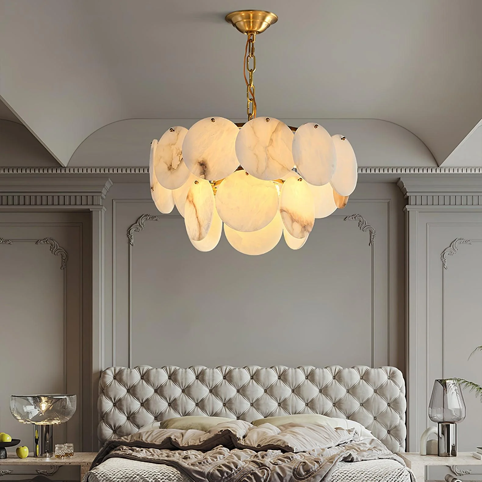 Alabaster Shell Brass Chandelier - Image 13