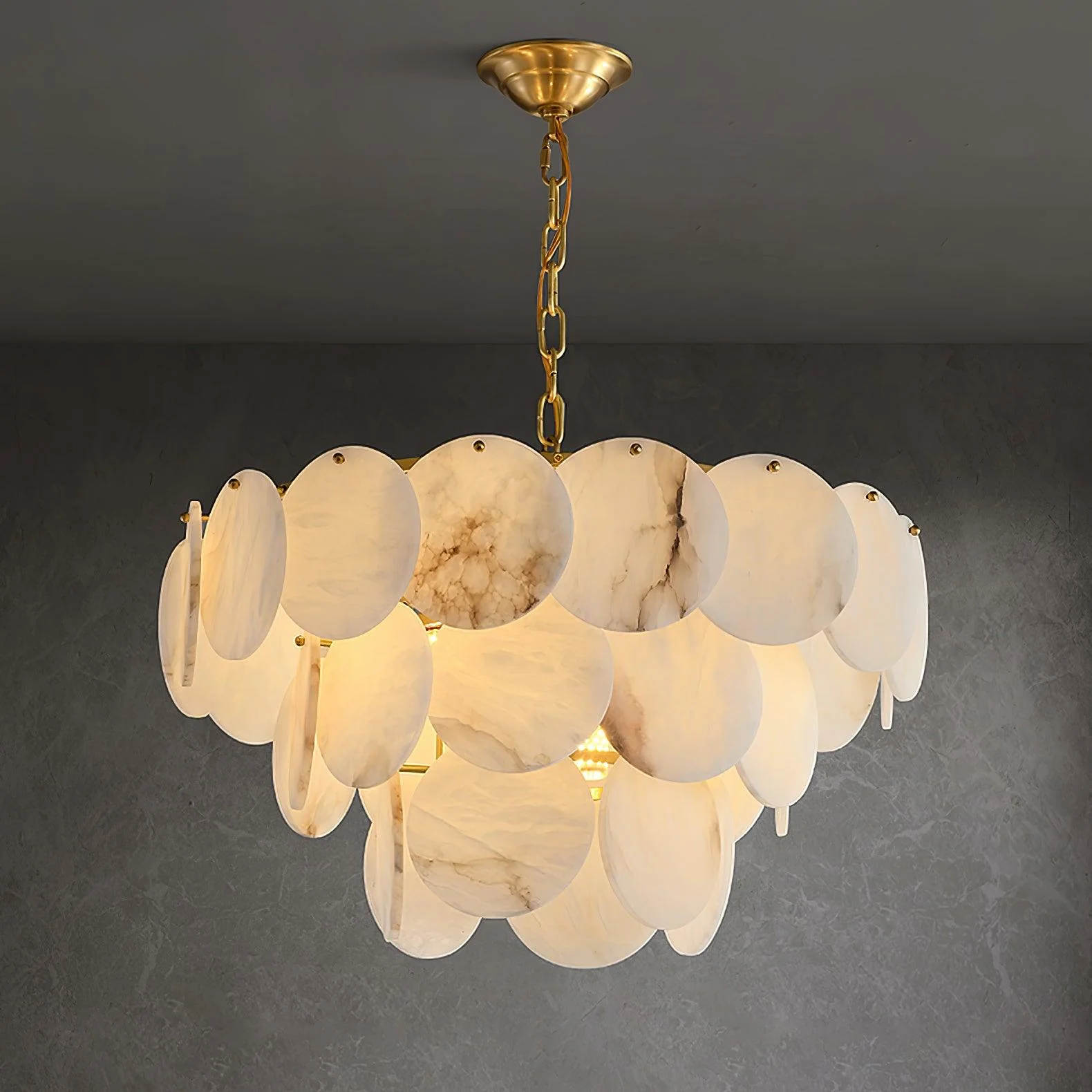 Alabaster Shell Brass Chandelier - Image 17