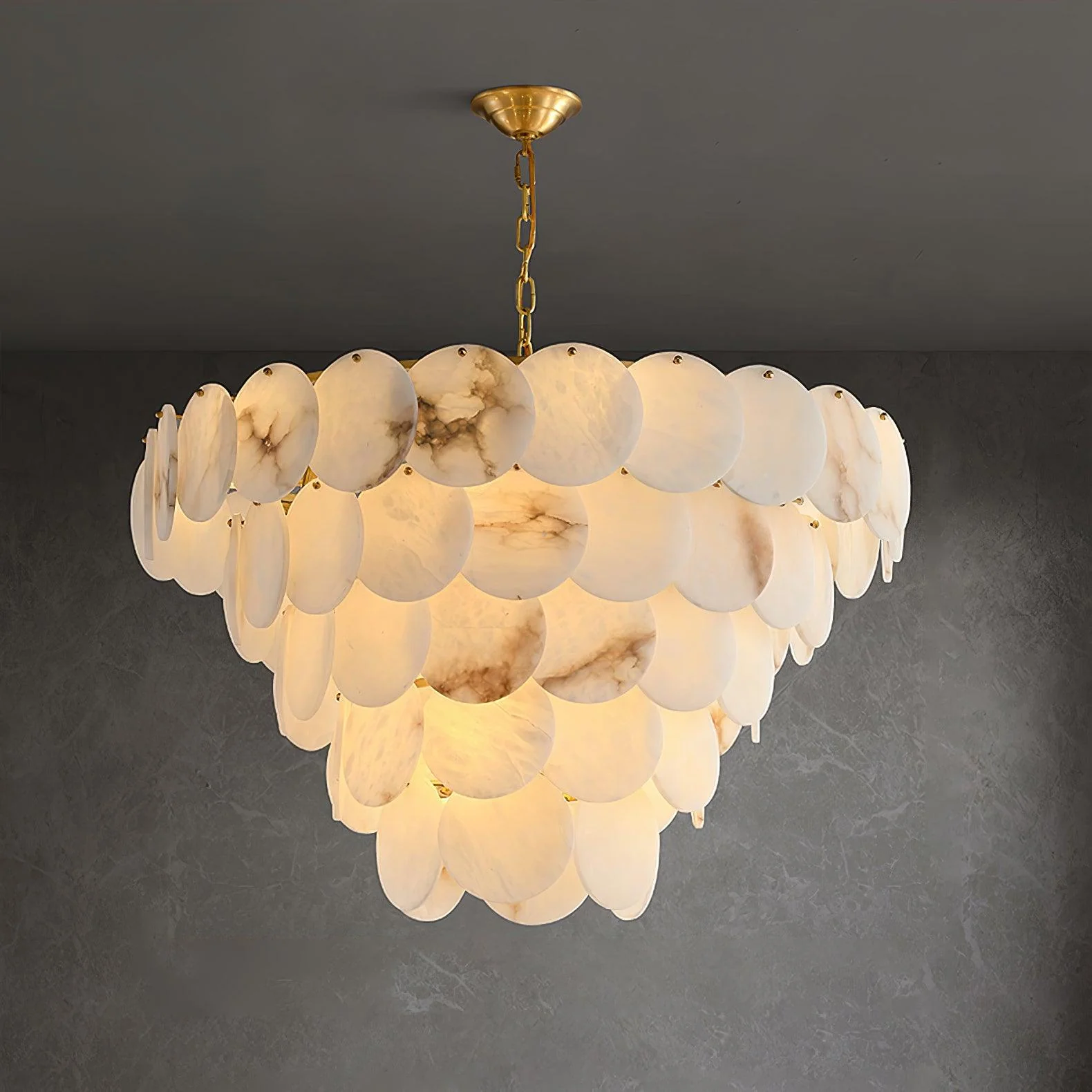 Alabaster Shell Brass Chandelier - Image 18