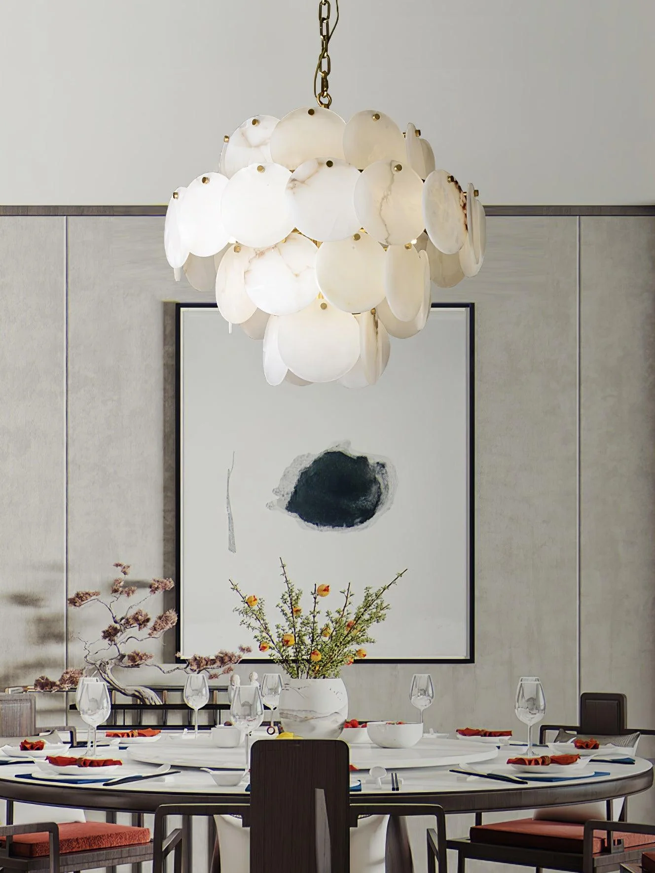 Alabaster Shell Brass Chandelier - Image 19