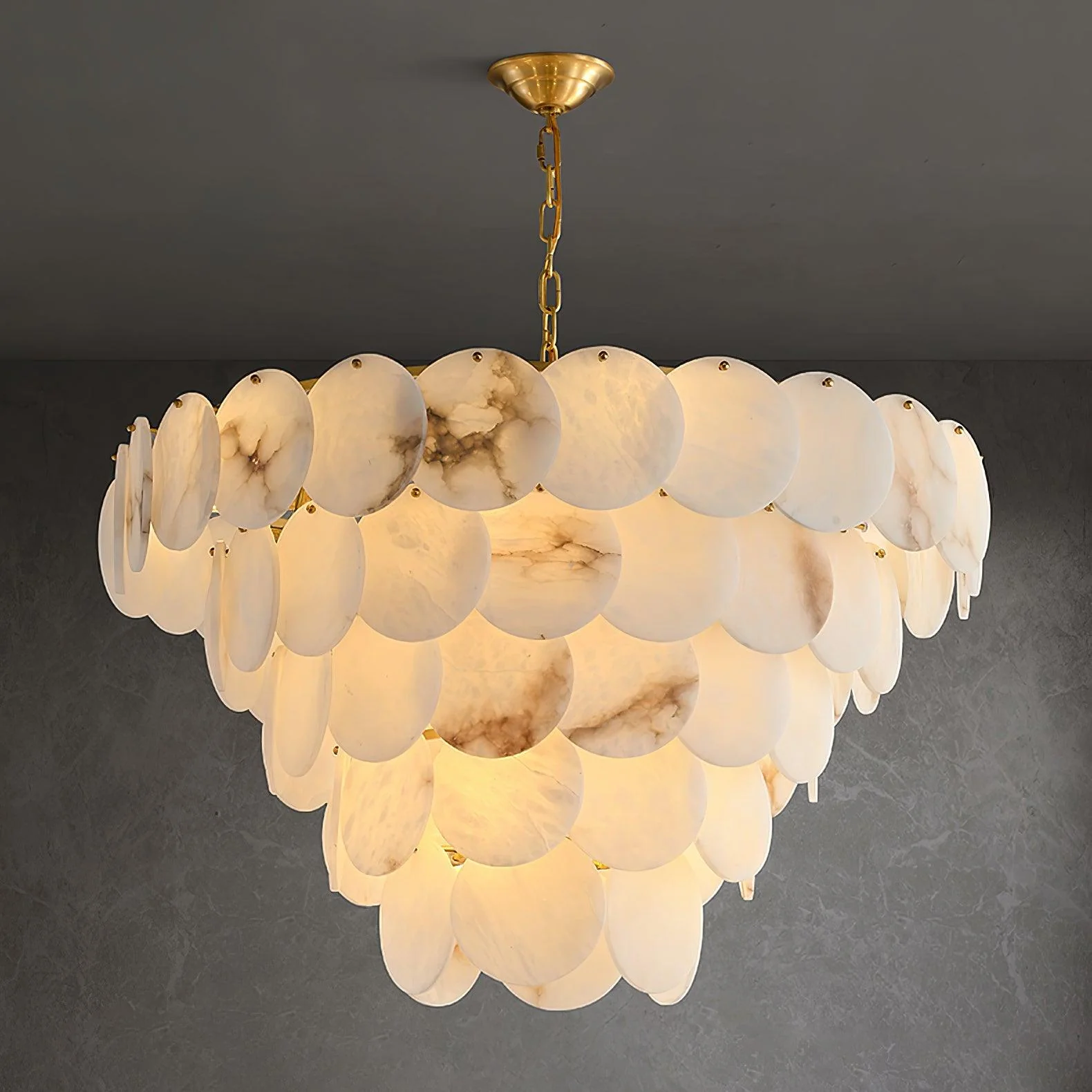 Alabaster Shell Brass Chandelier - Image 21