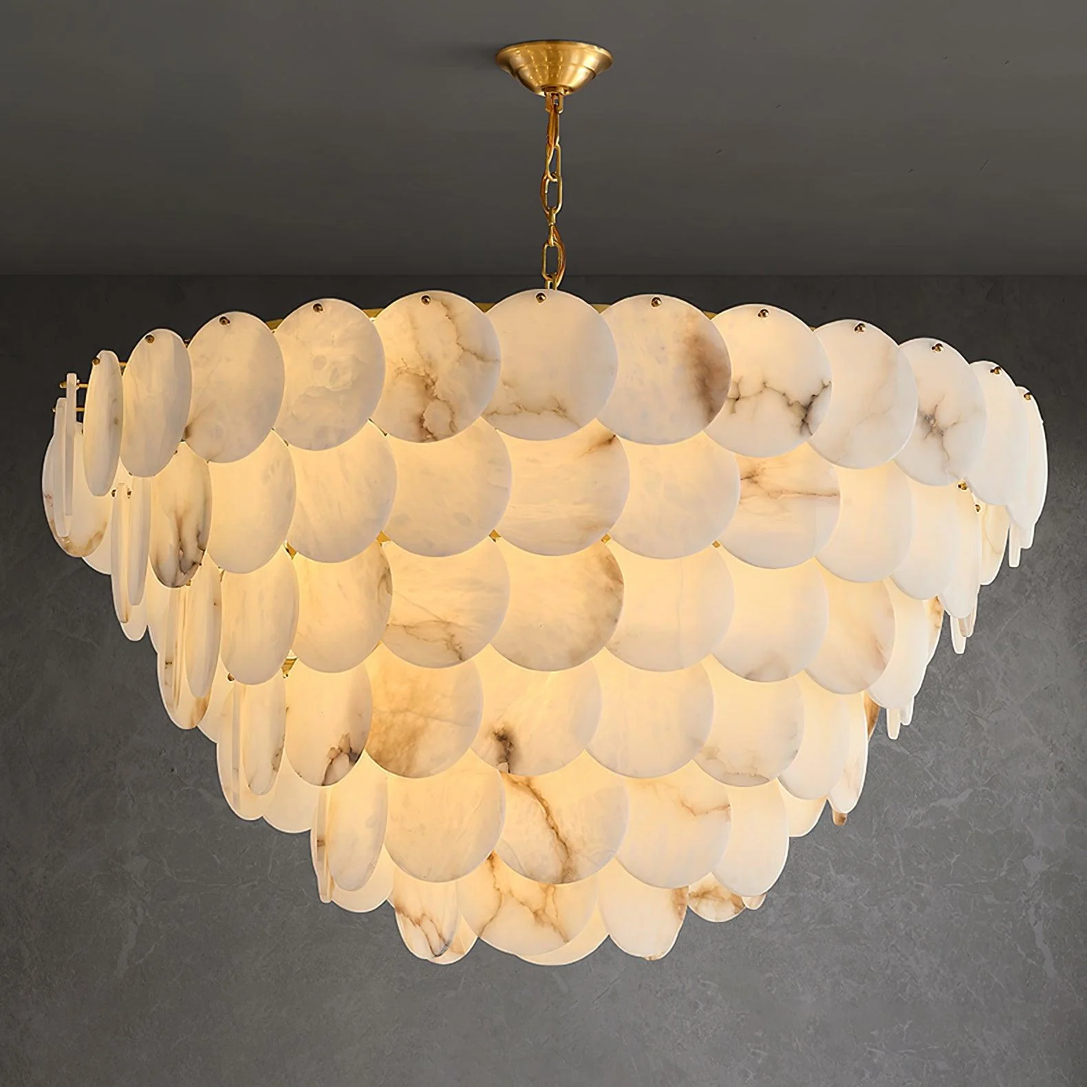 Alabaster Shell Brass Chandelier - Image 23