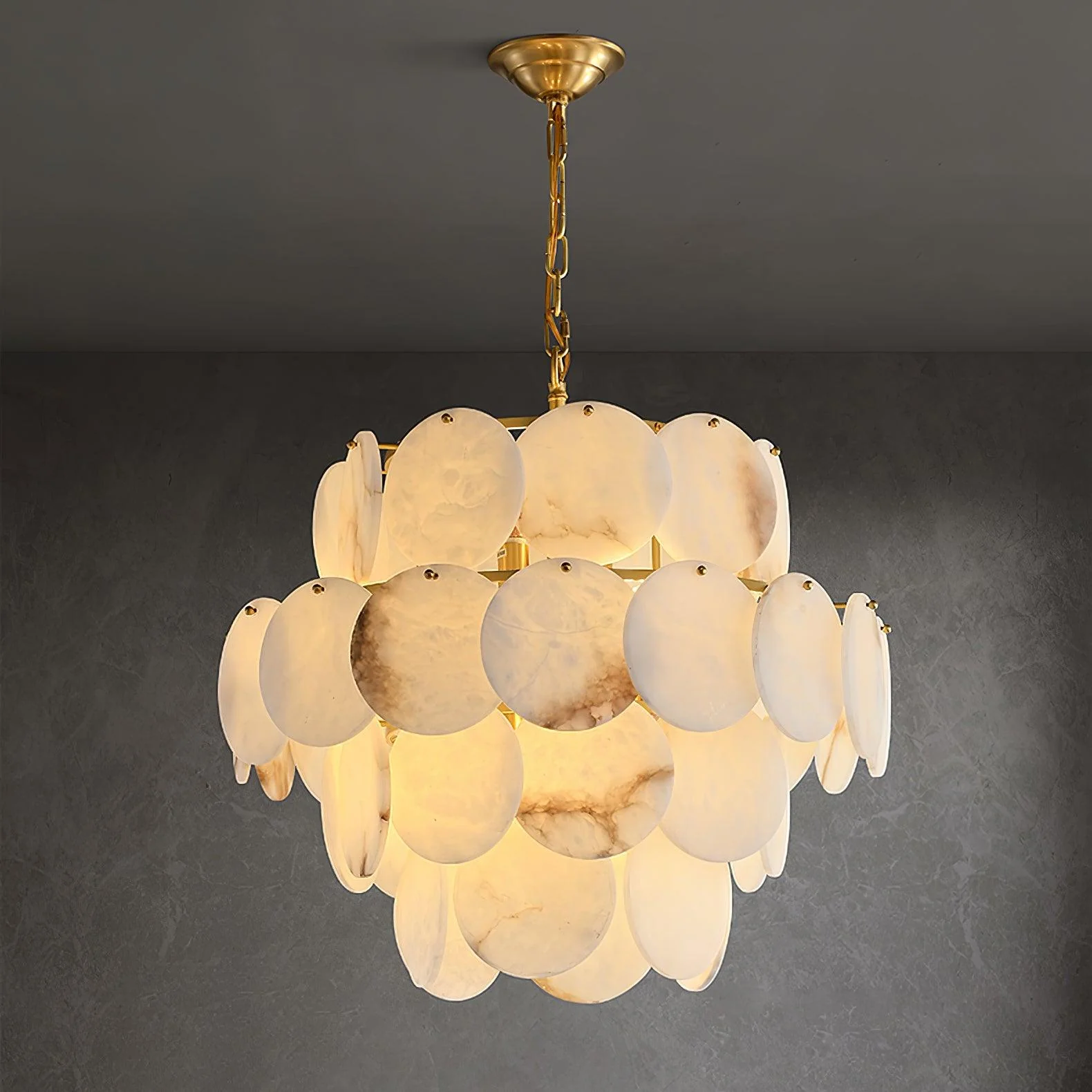 Alabaster Shell Brass Chandelier - Image 25