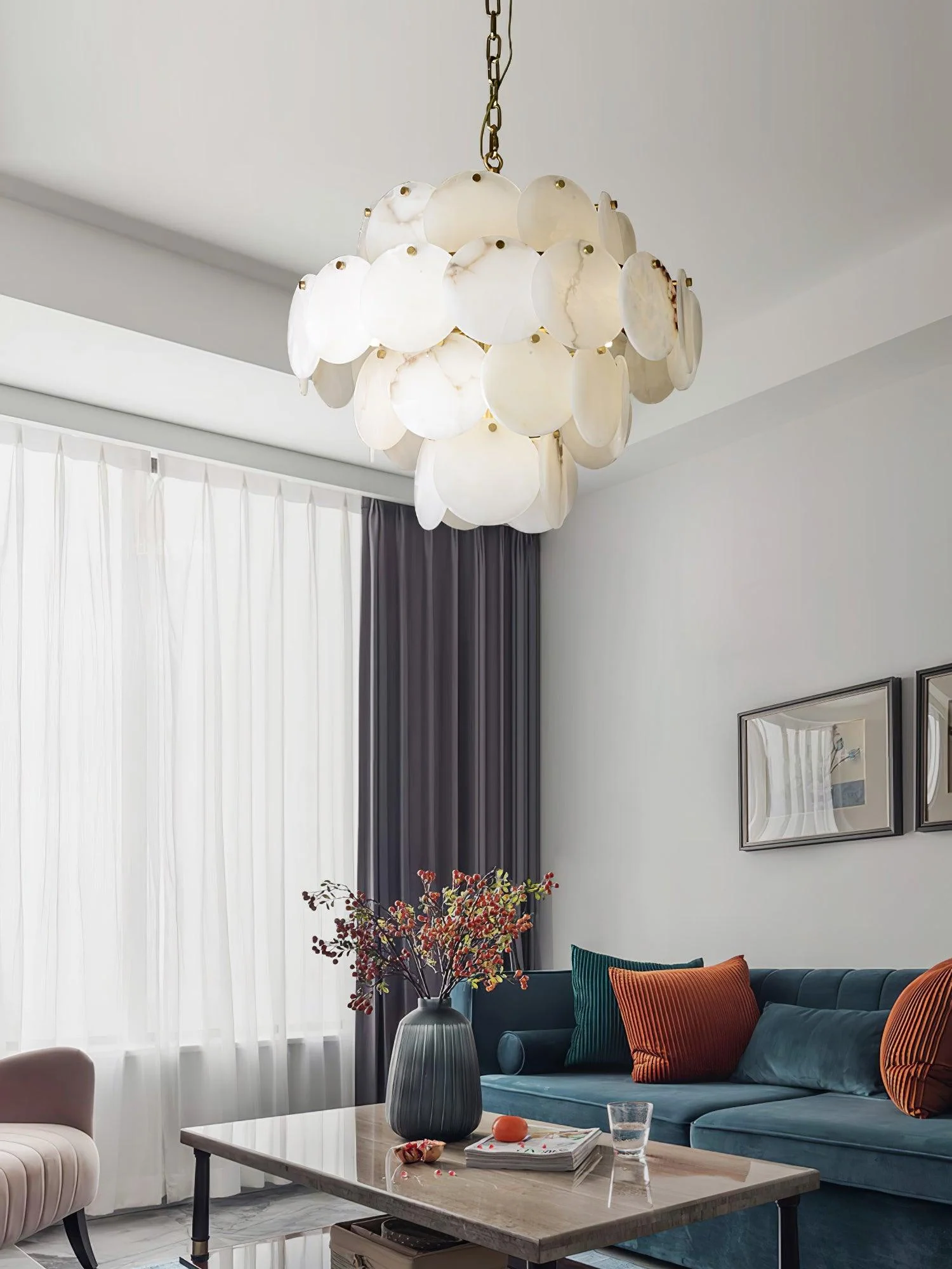 Alabaster Shell Brass Chandelier - Image 27