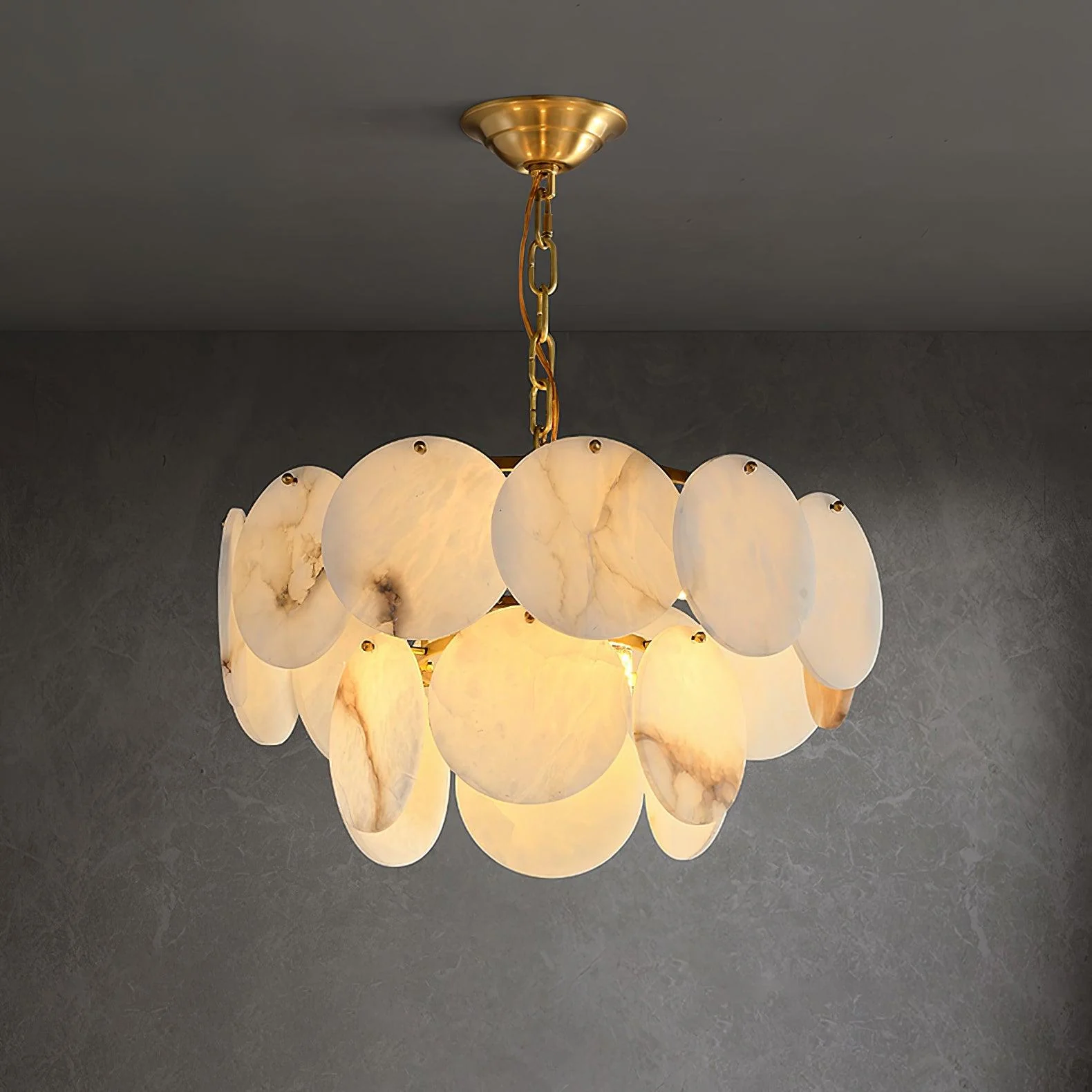 Alabaster Shell Brass Chandelier - Image 30