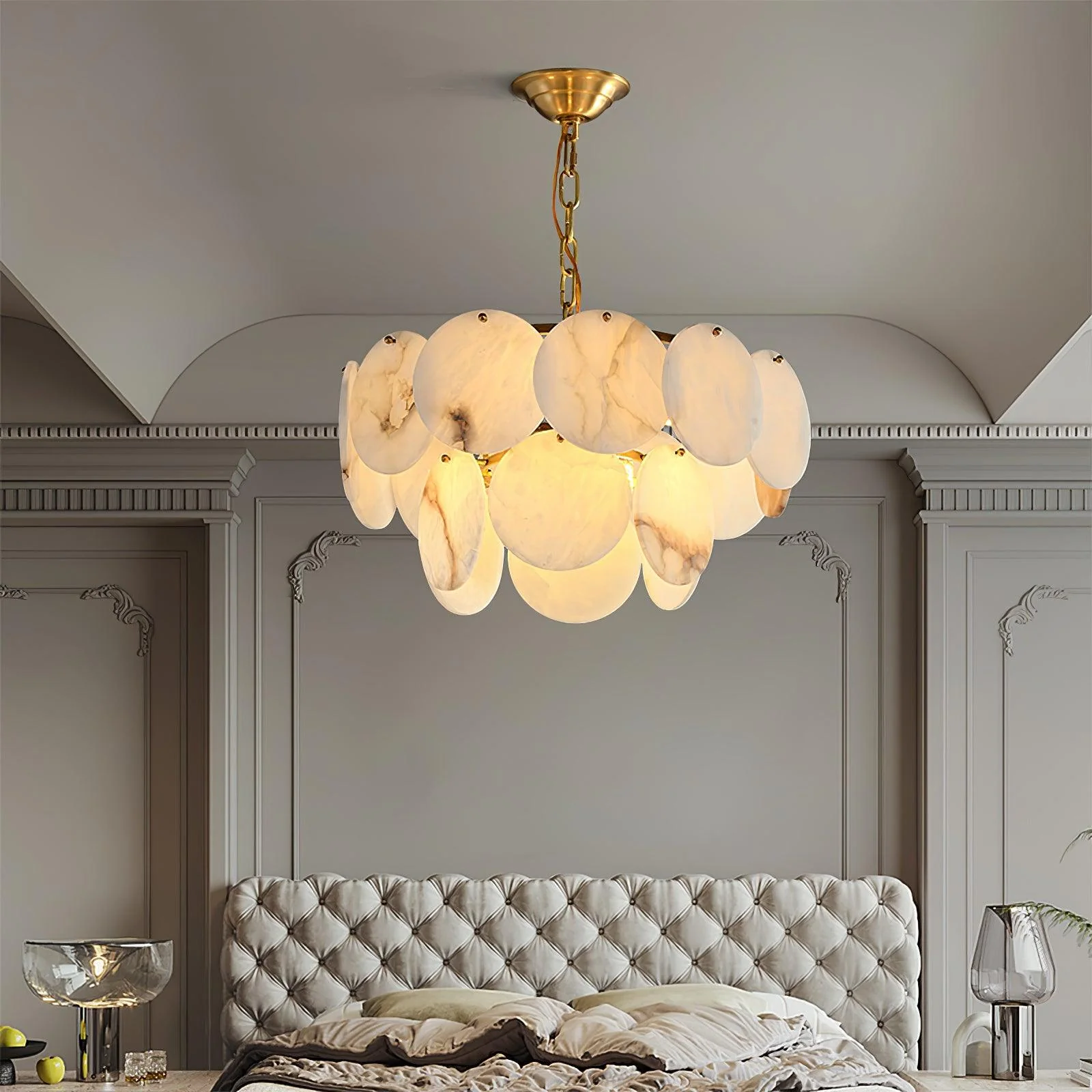 Alabaster Shell Brass Chandelier - Image 4