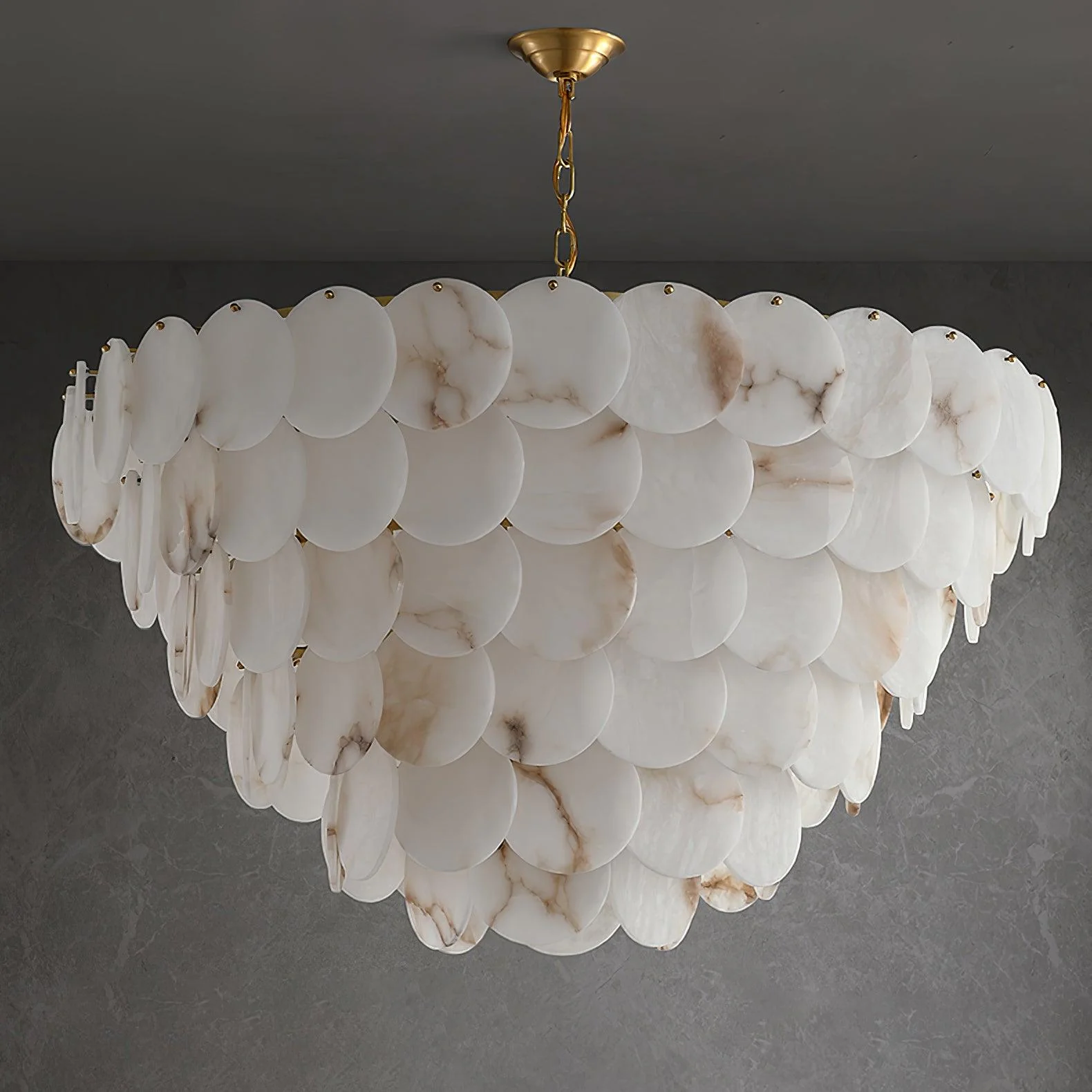 Alabaster Shell Brass Chandelier - Image 9