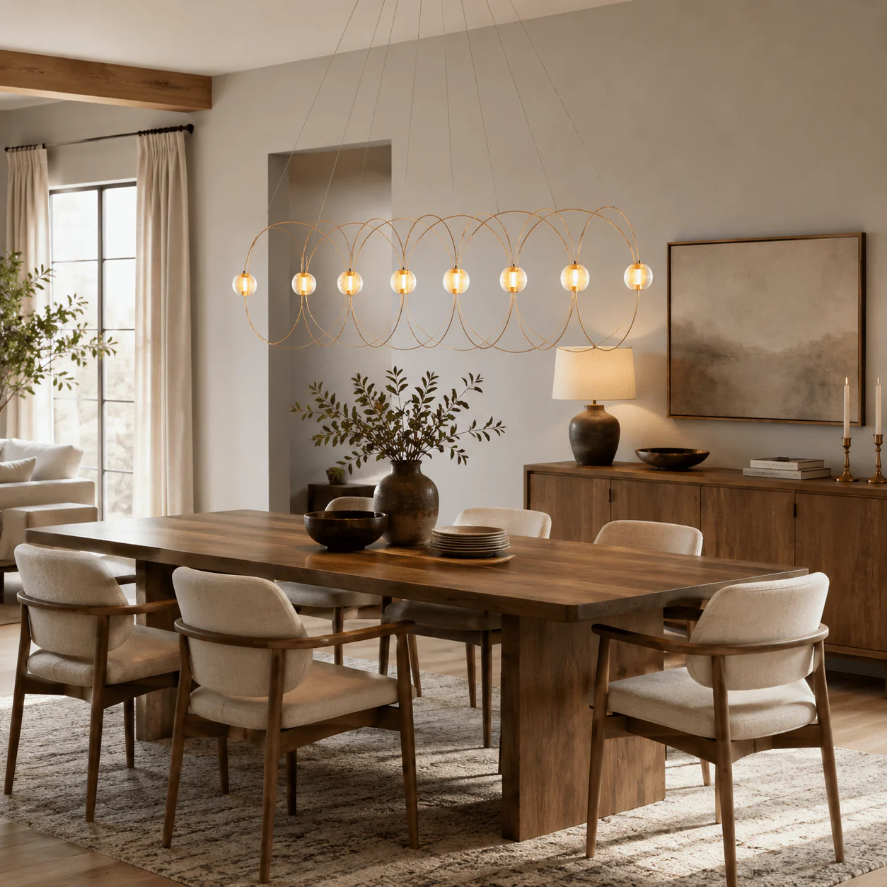 Amber Glass Orb Loop Chandelier - Image 5