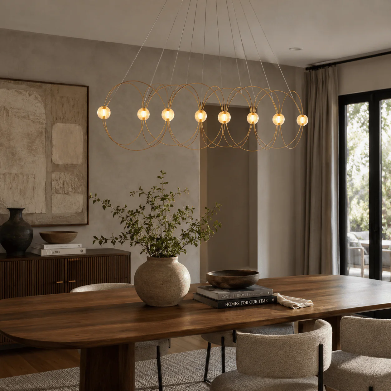 Amber Glass Orb Loop Chandelier - Image 6
