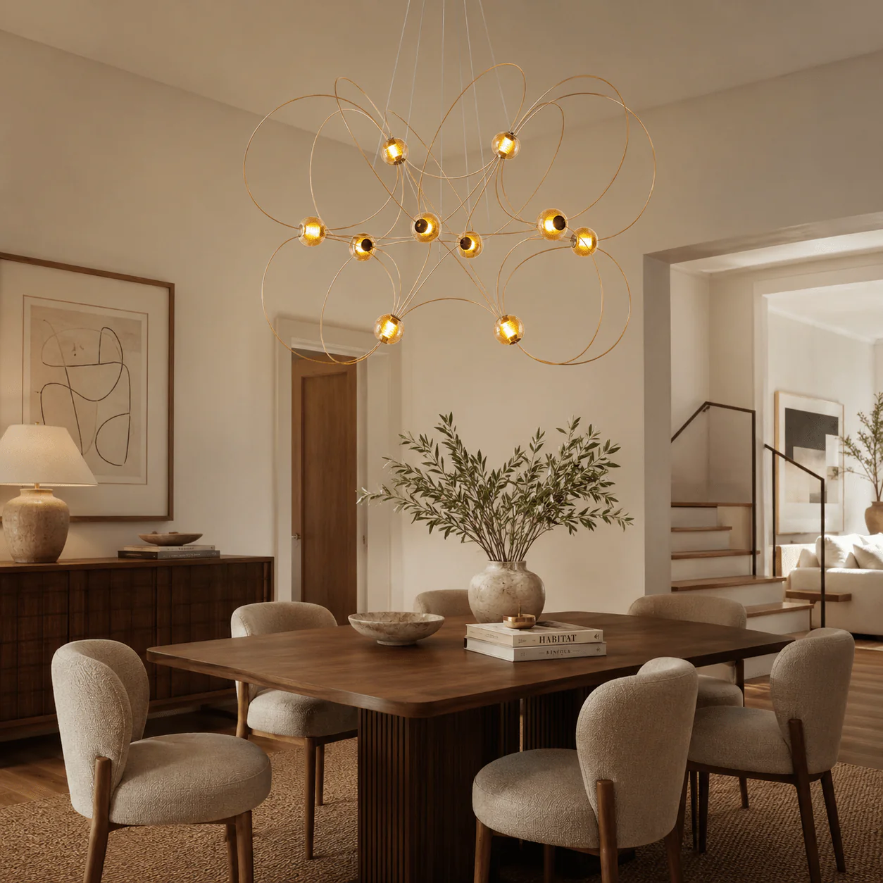 Amber Glass Orb Loop Chandelier - Image 7
