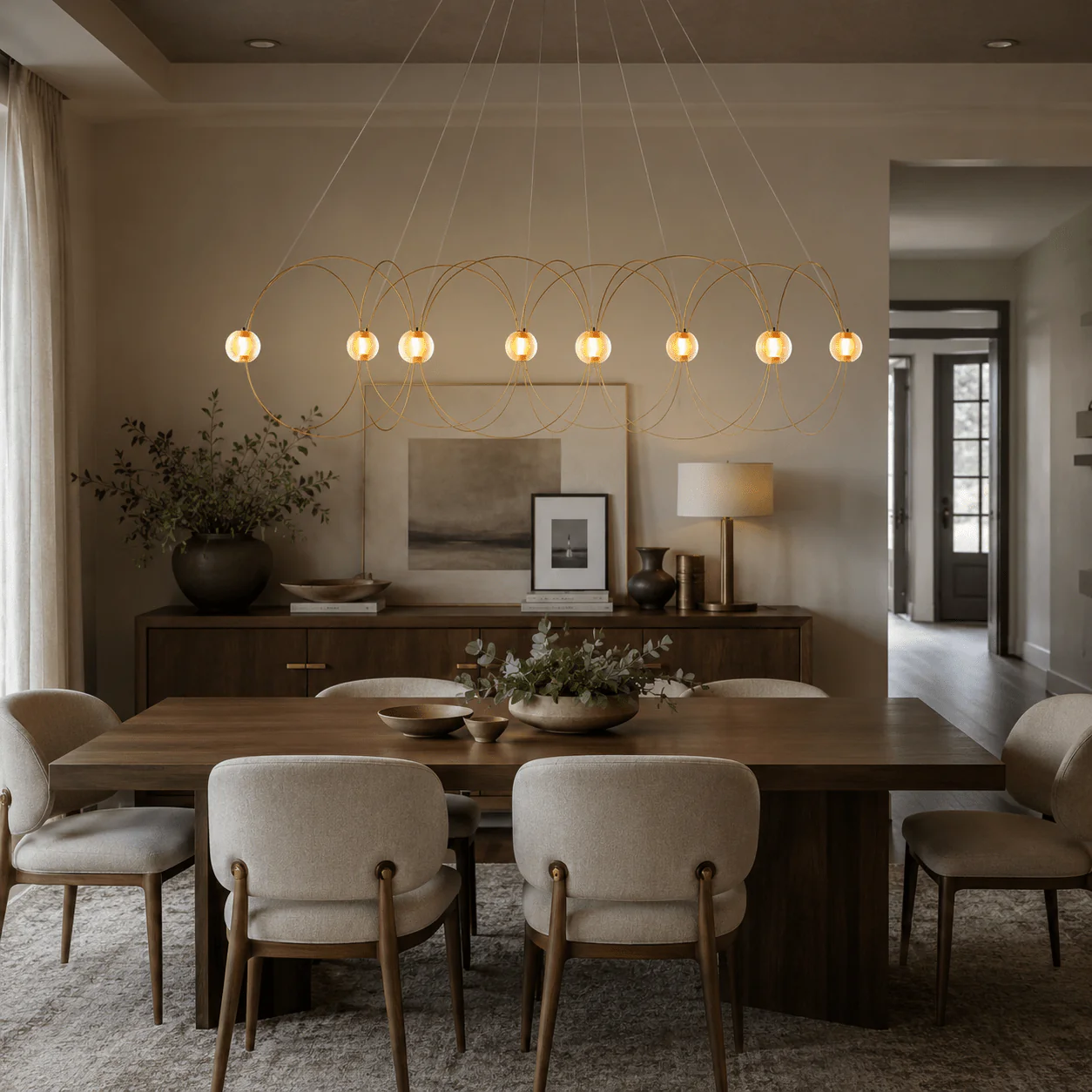 Amber Glass Orb Loop Chandelier - Image 8