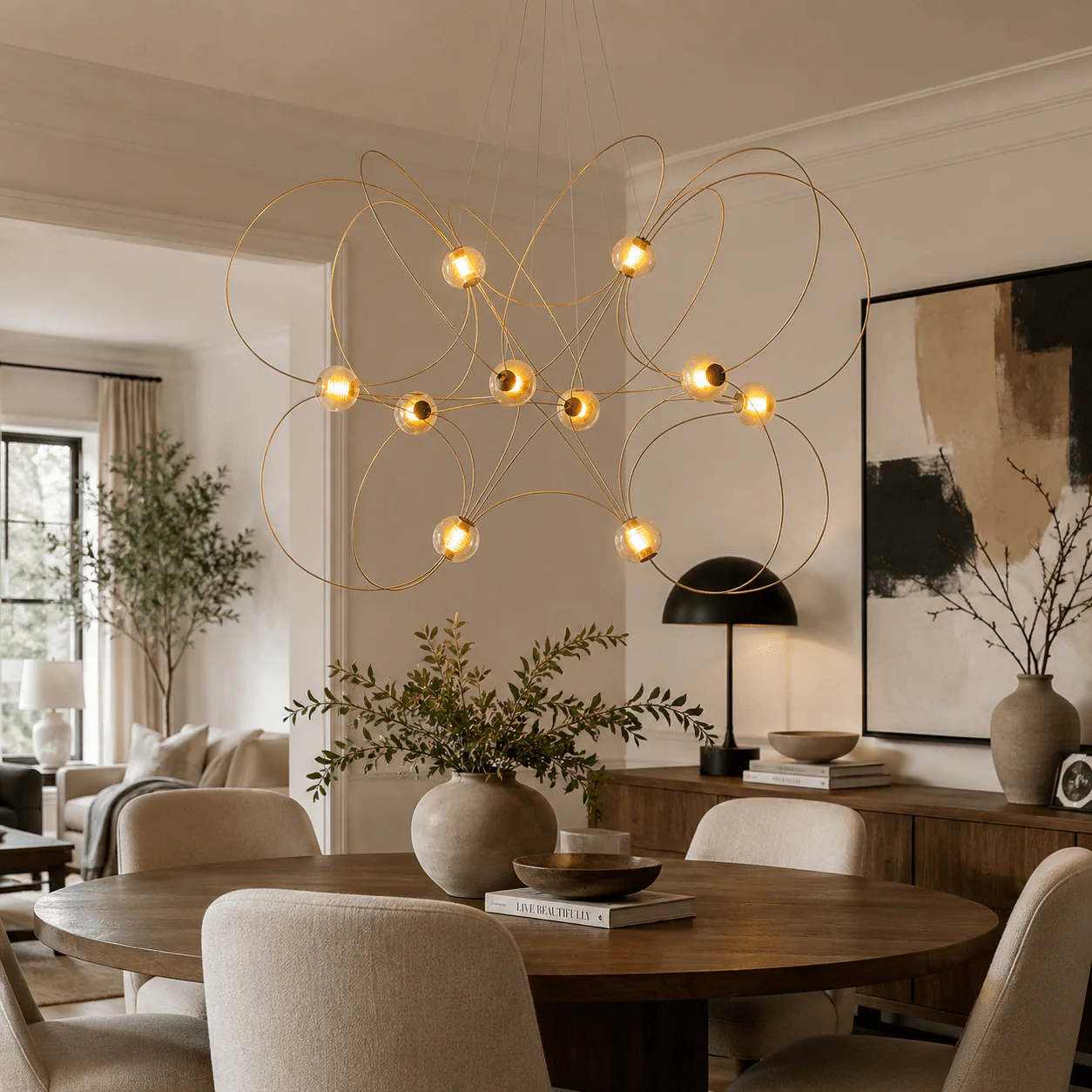 Amber Glass Orb Loop Chandelier - Image 9