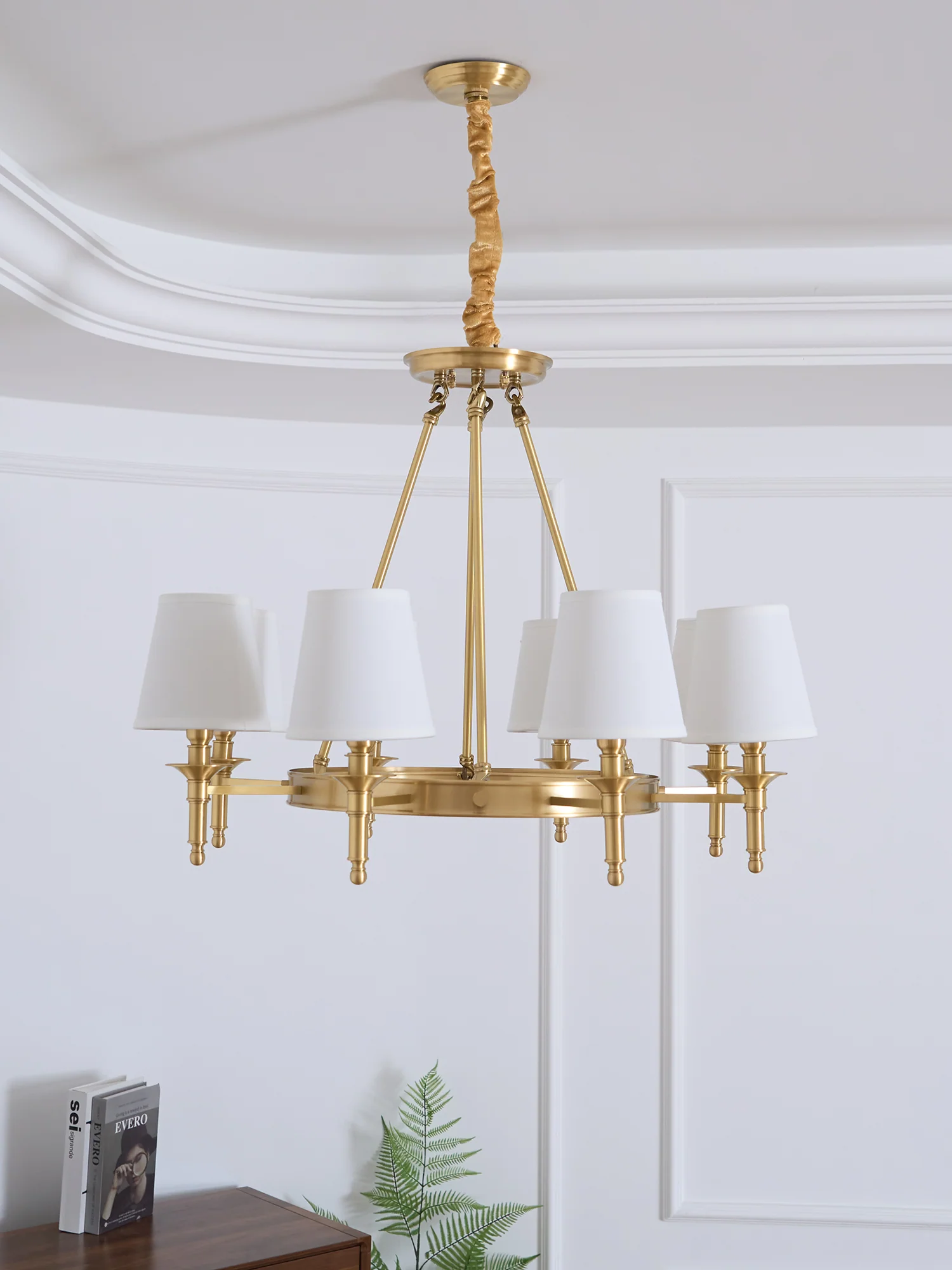 Antique Brass Chandelier - Image 8