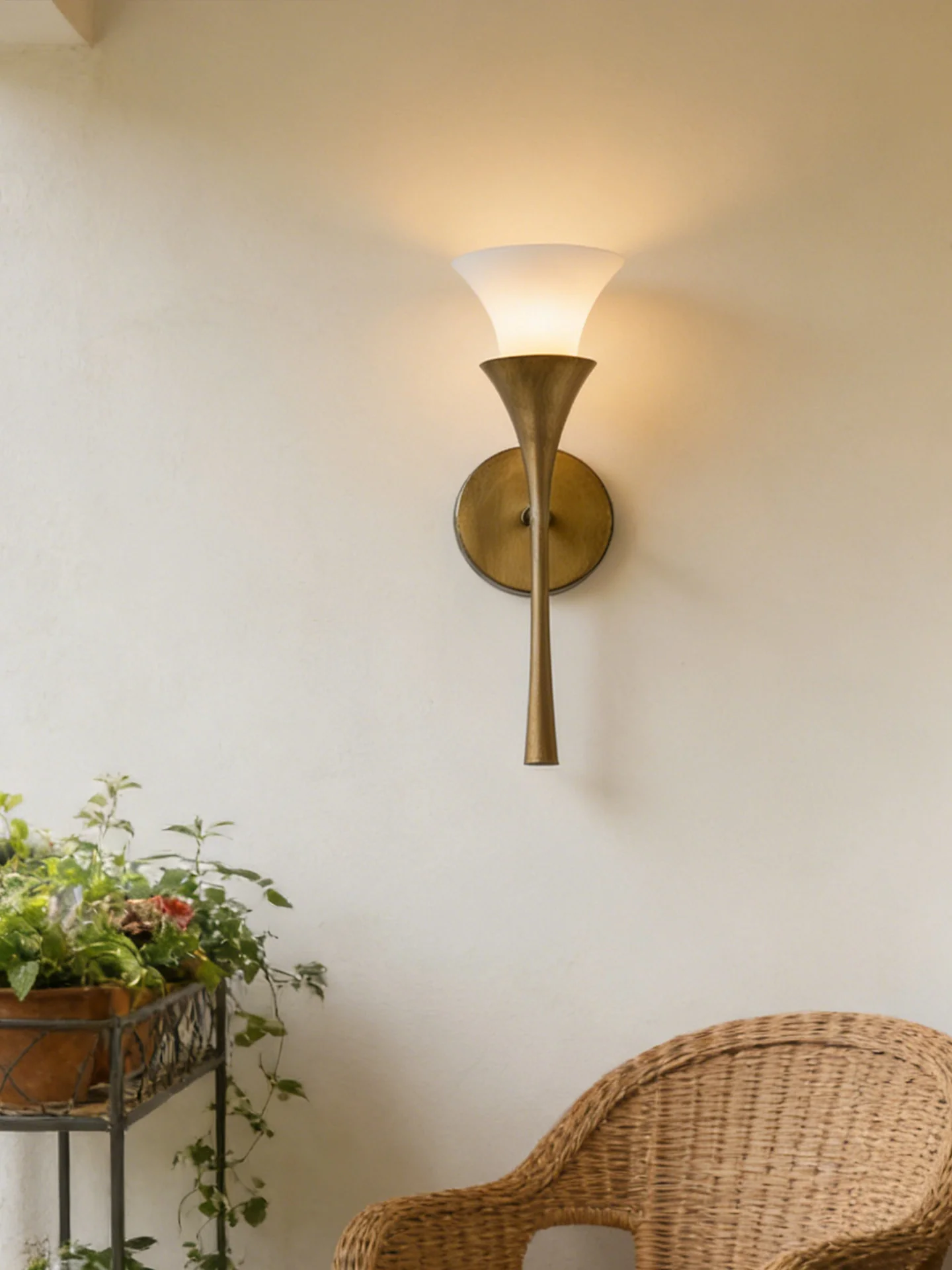 Antique Brass Double Cone Wall Sconce - Image 2