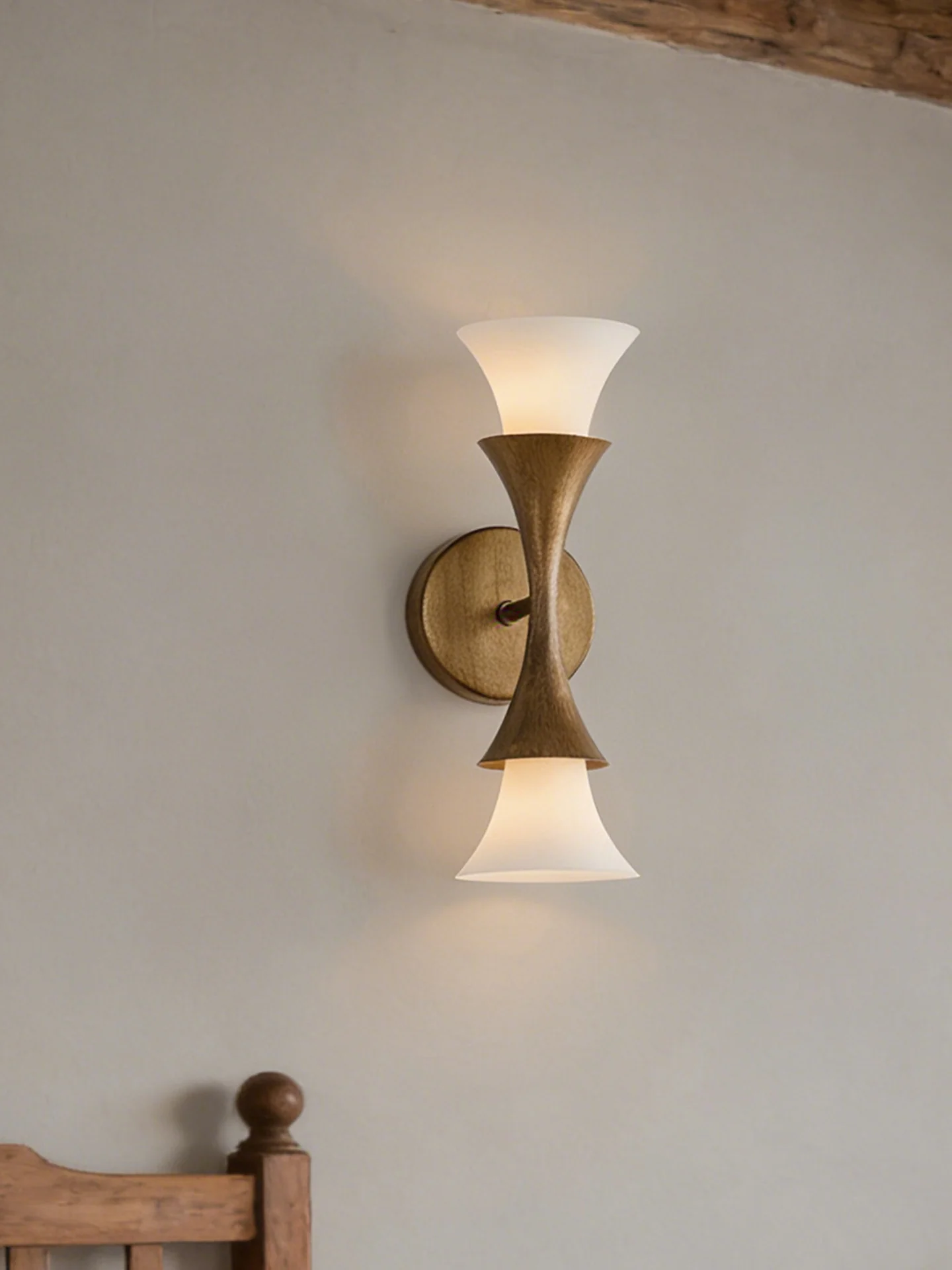 Antique Brass Double Cone Wall Sconce - Image 7