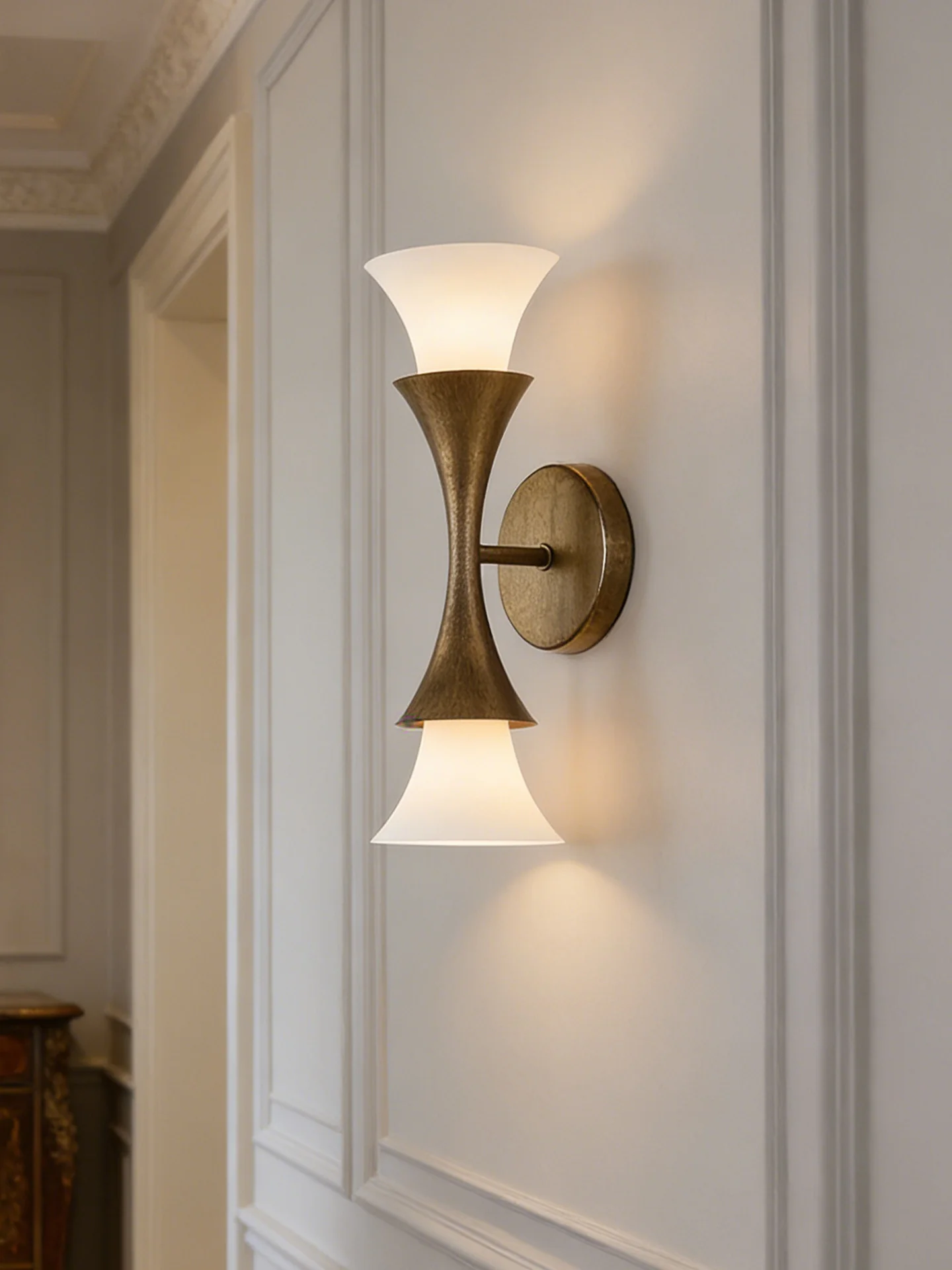 Antique Brass Double Cone Wall Sconce - Image 9