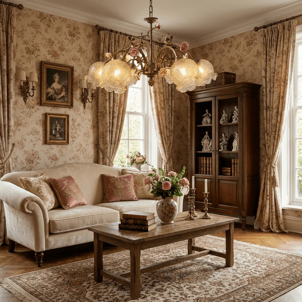 Antique Brass Rose Chandelier - Image 4