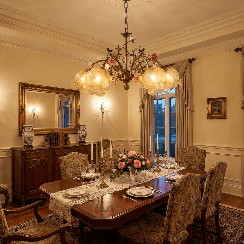Antique Brass Rose Chandelier - Image 7