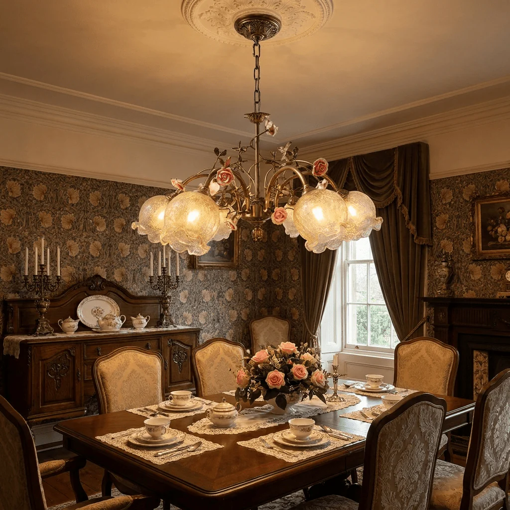 Antique Brass Rose Chandelier - Image 8