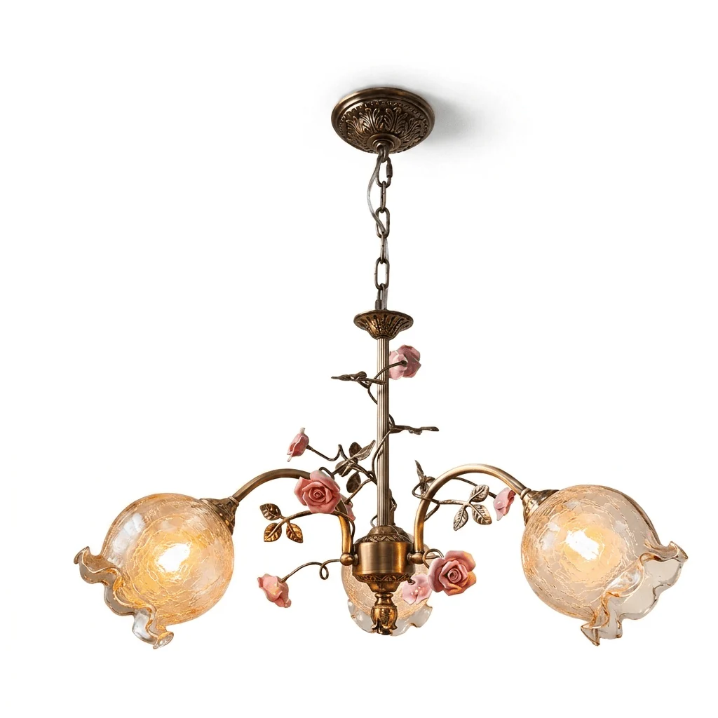 Antique Brass Rose Chandelier - Image 9