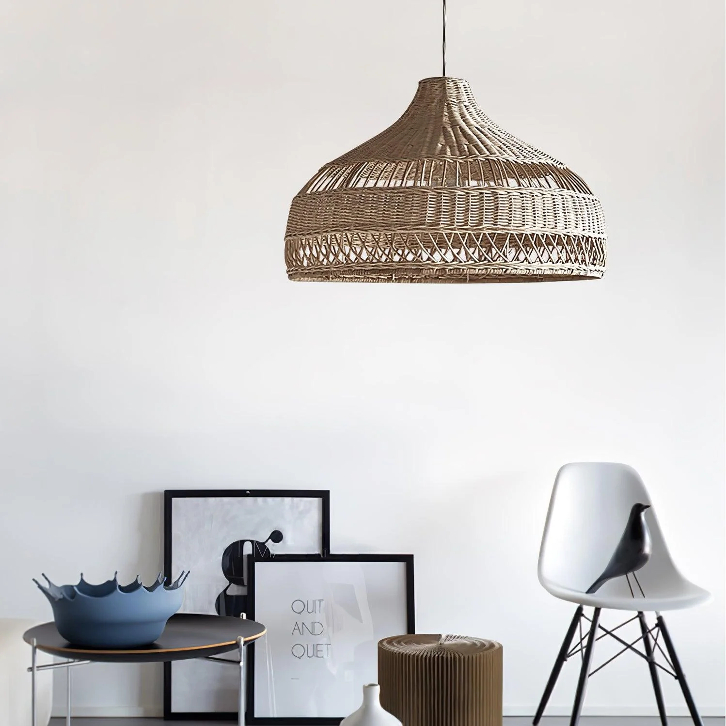 Artisanal Rattan Dome Pendant Lamp - Image 7