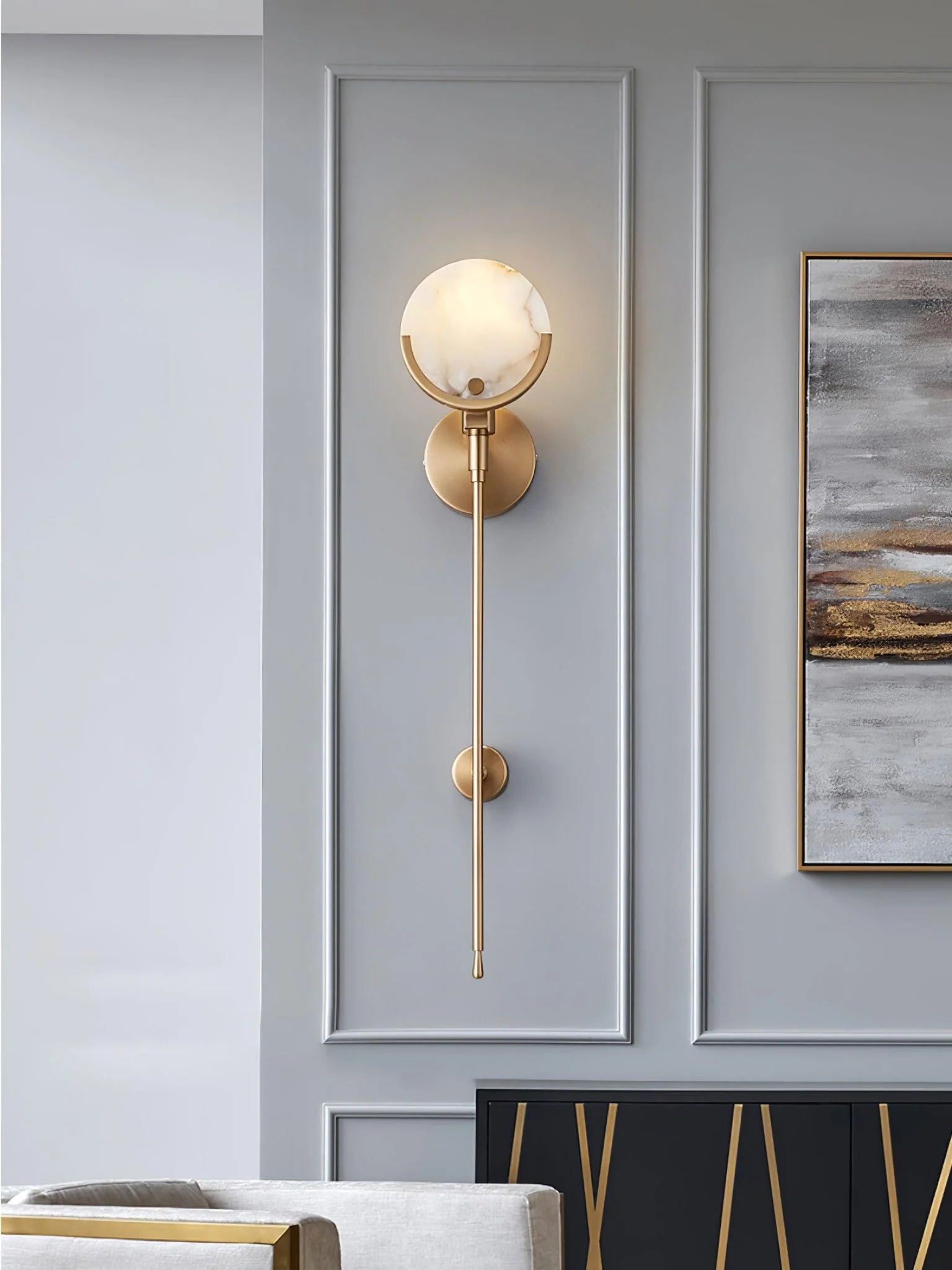 Ava Brass Alabaster Wall Lamp - Image 18