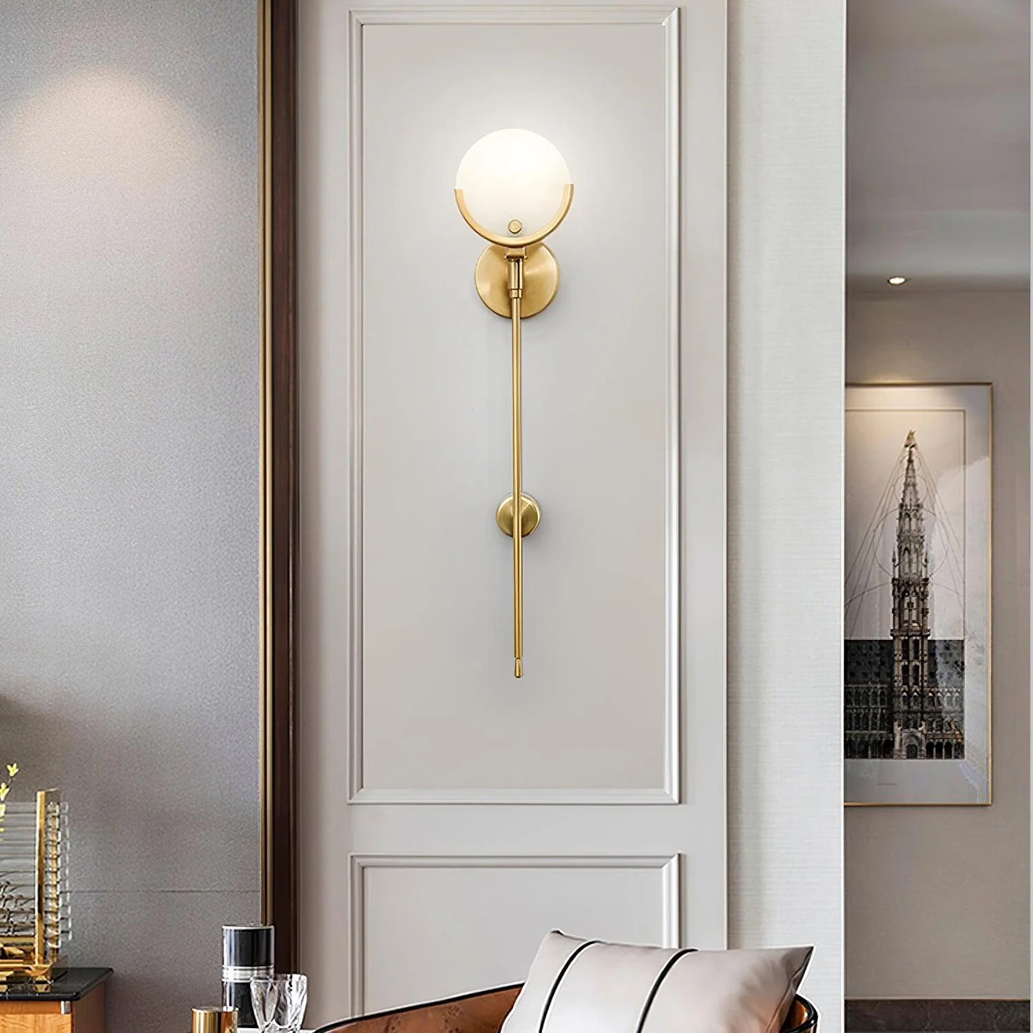 Ava Brass Alabaster Wall Lamp - Image 3