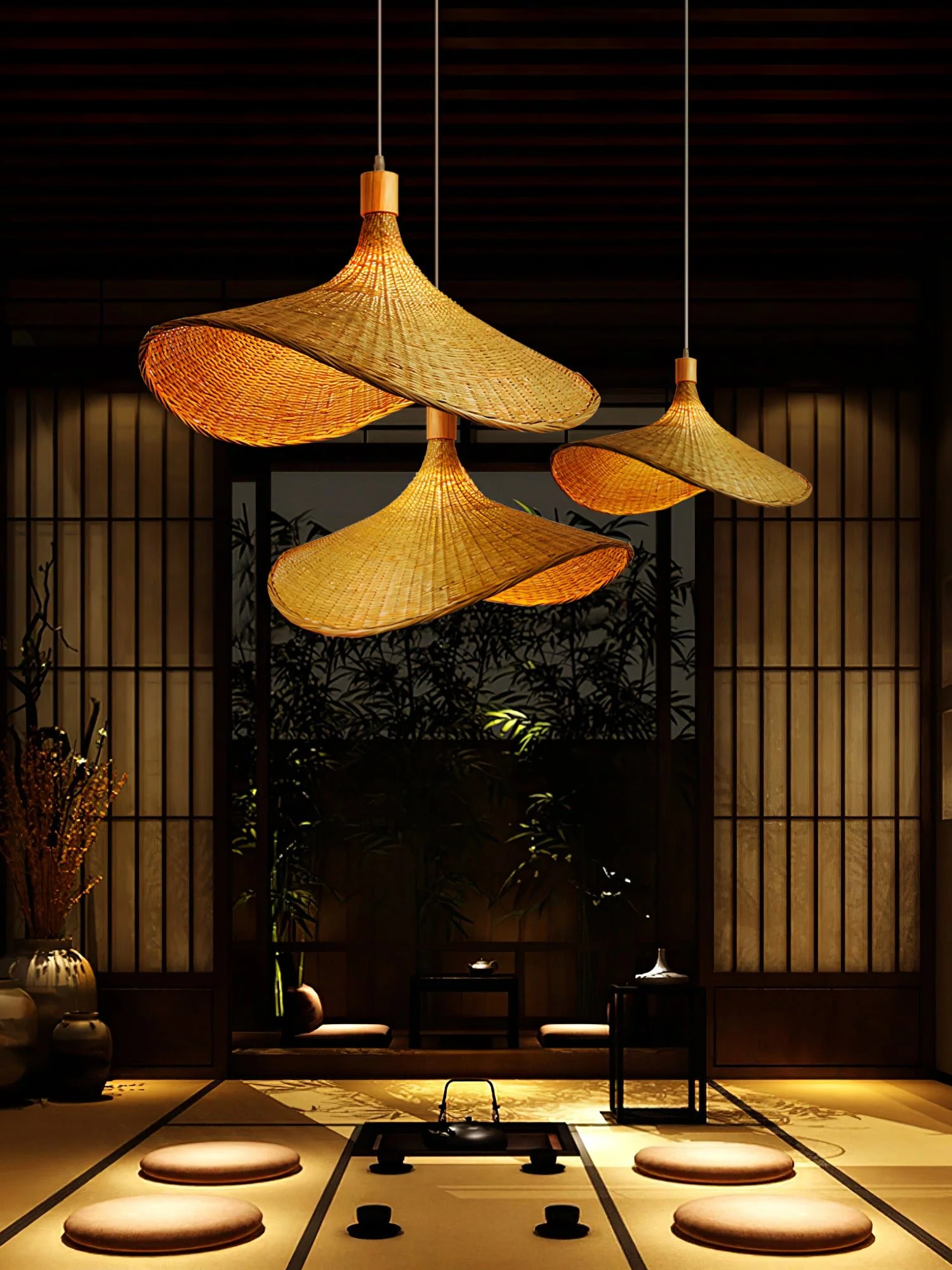 Rattan Weave Hat Pendant Light - Image 12