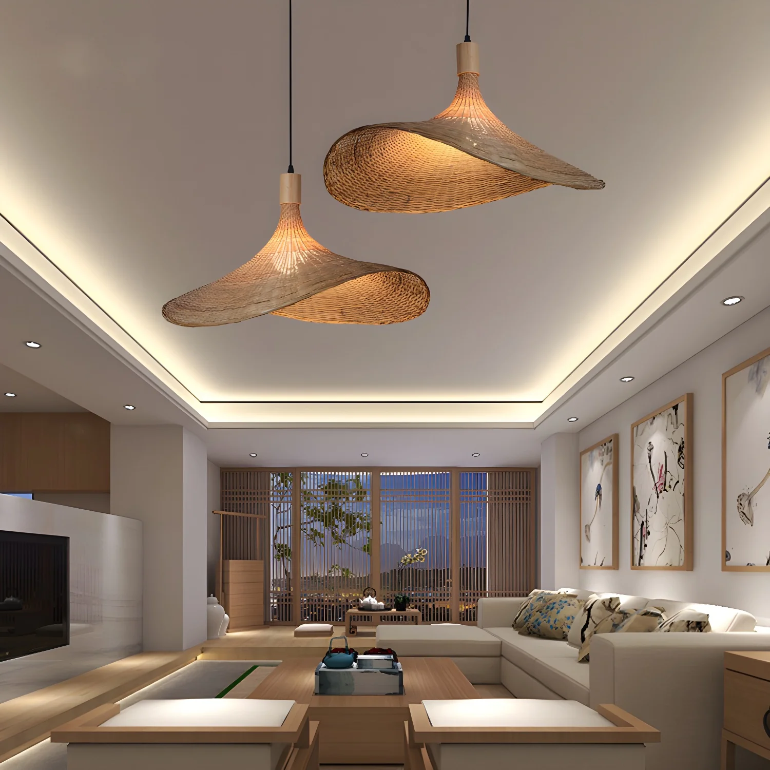 Rattan Weave Hat Pendant Light - Image 25