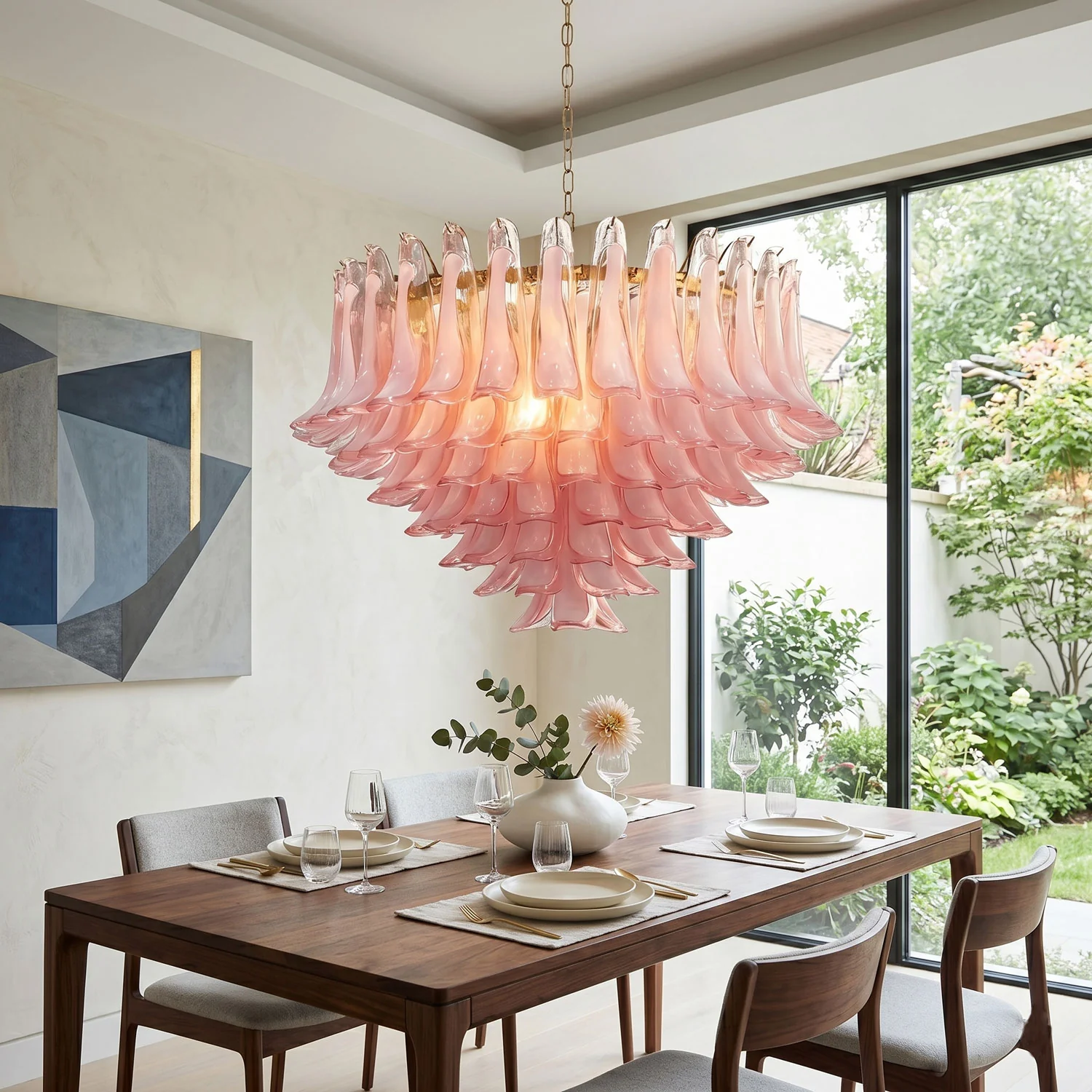 Blush Pink Glass Murano Chandelier - Image 6
