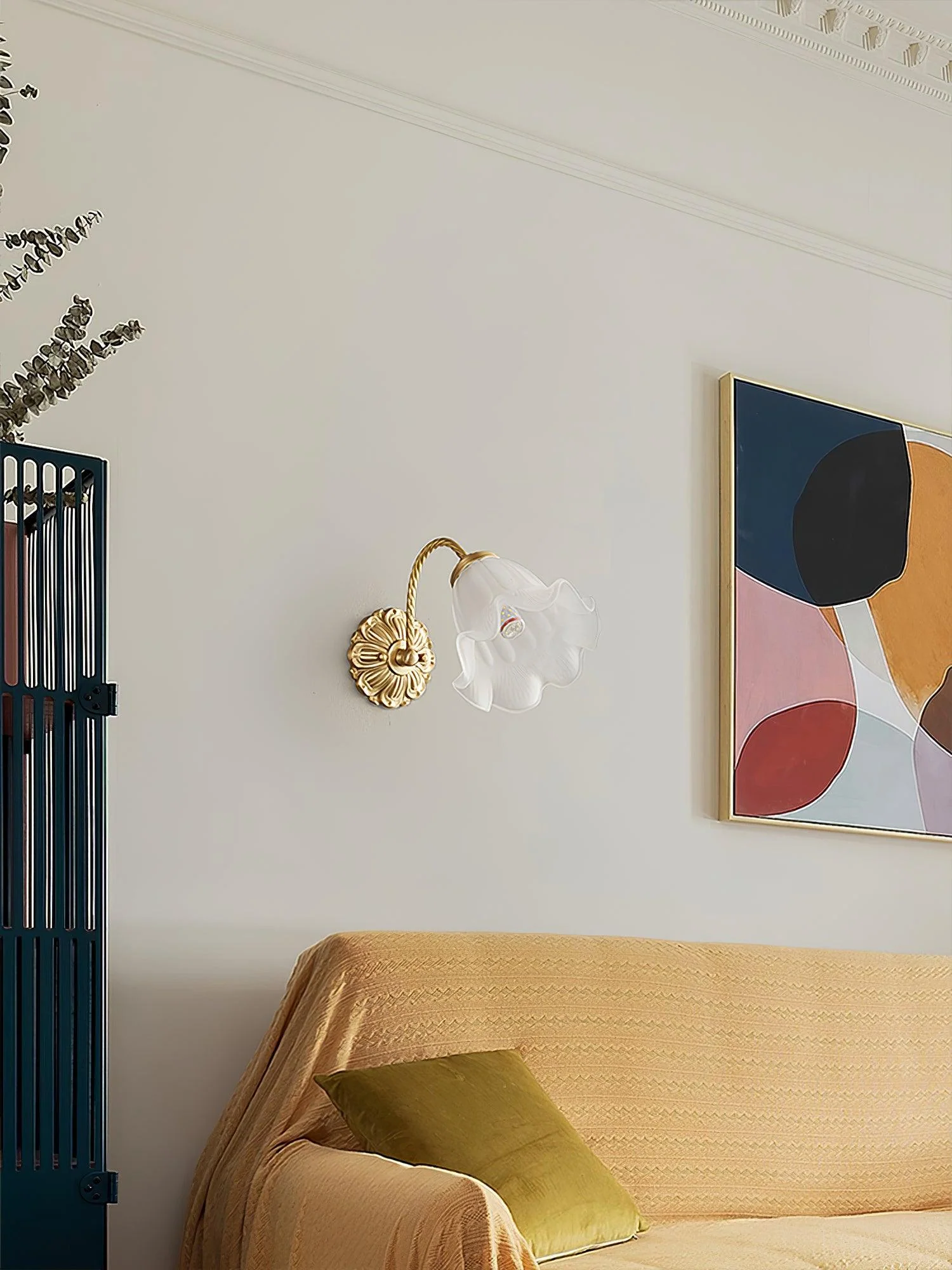 Brass Floral Glass Sconce - Image 10