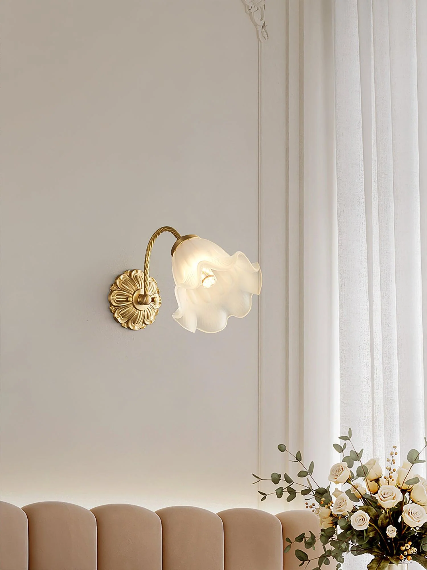 Brass Floral Glass Sconce - Image 11