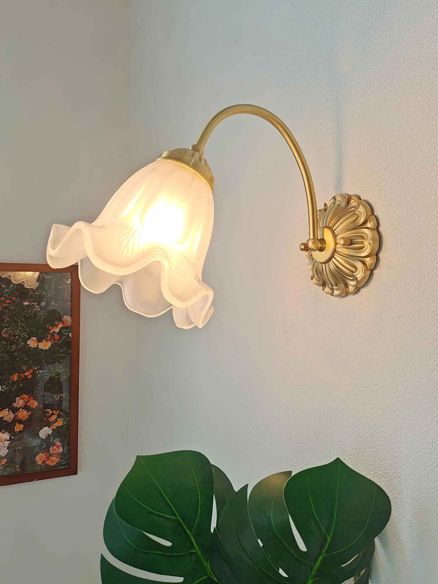 Brass Floral Glass Sconce - Image 12