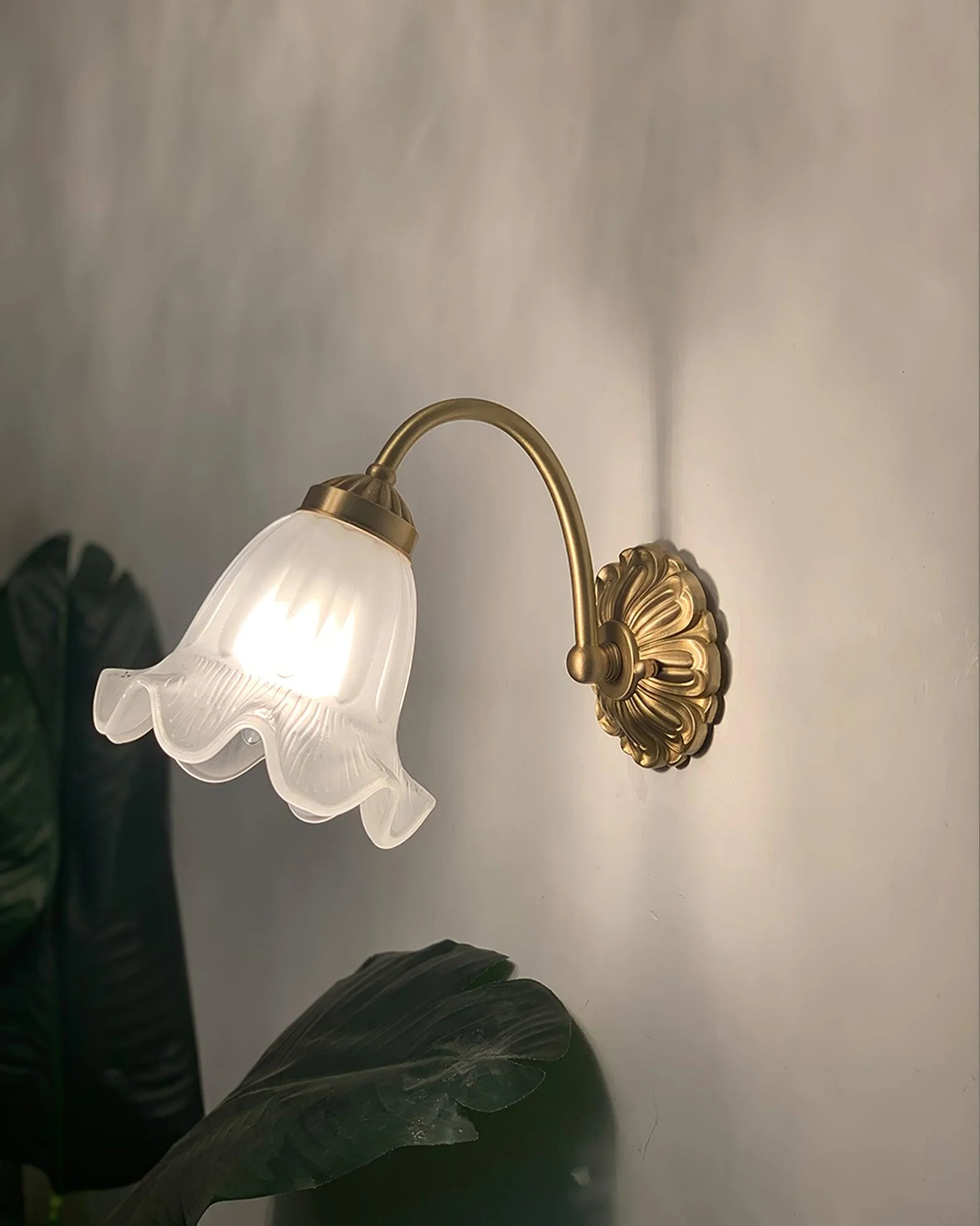 Brass Floral Glass Sconce - Image 13