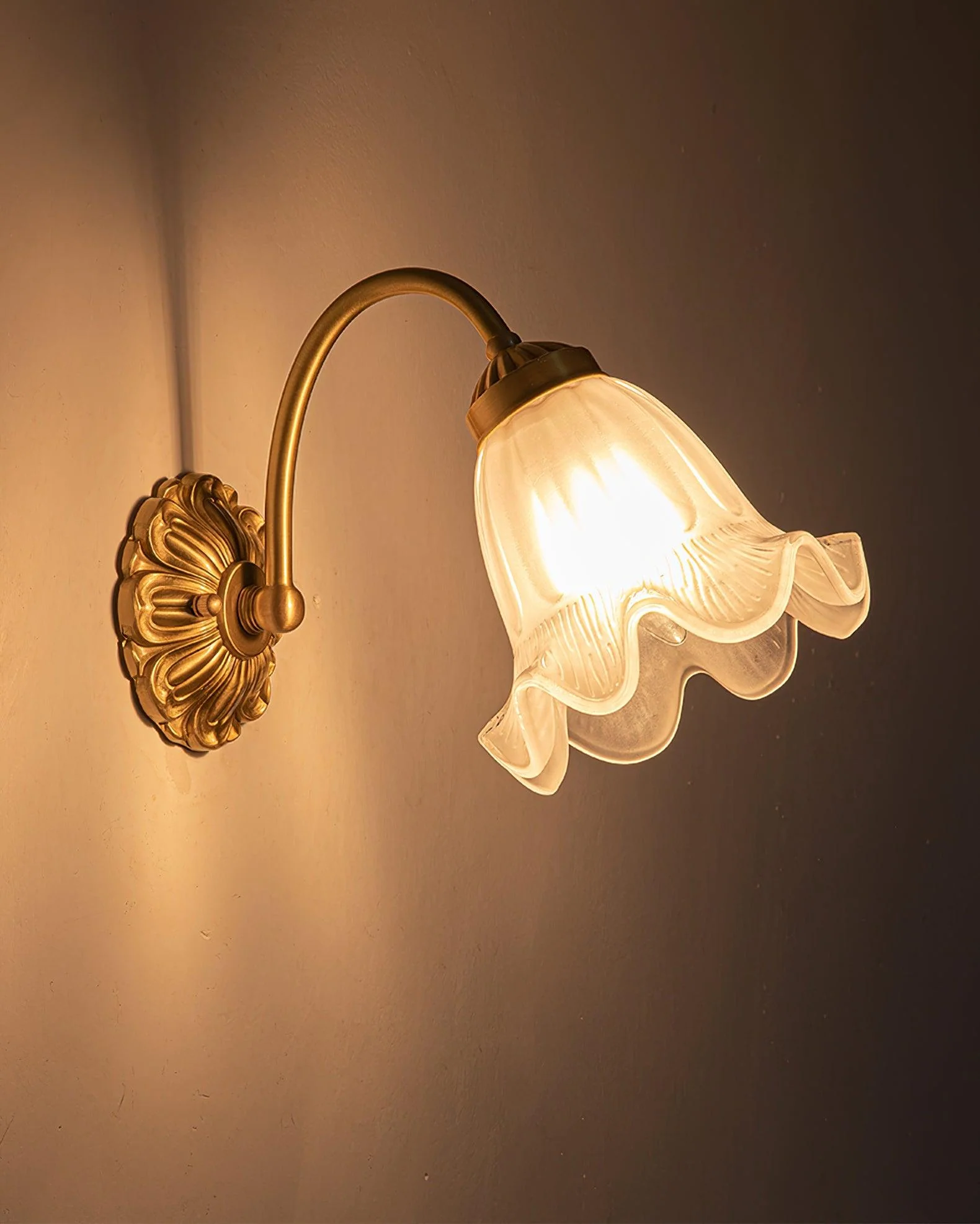 Brass Floral Glass Sconce - Image 15