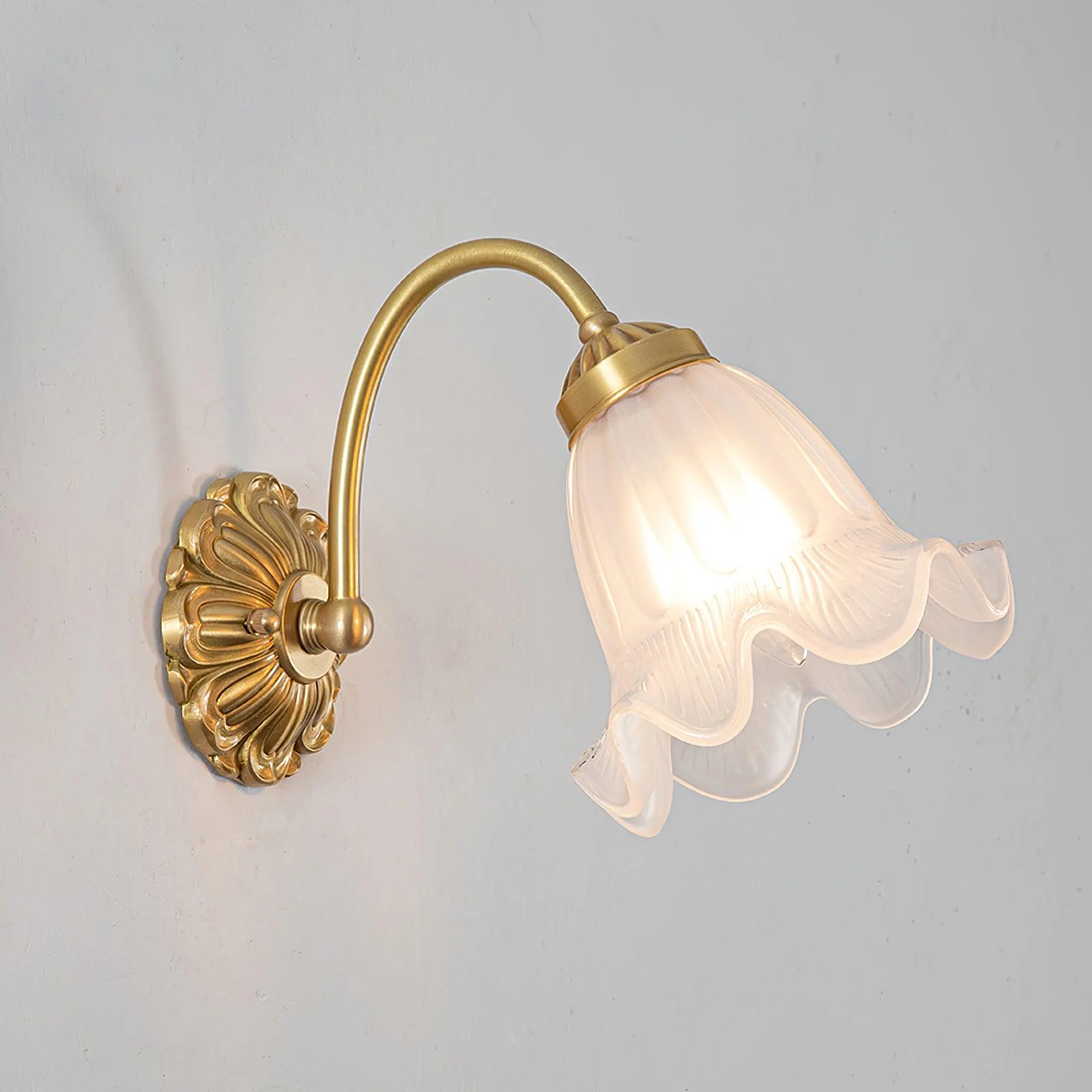 Brass Floral Glass Sconce - Image 4