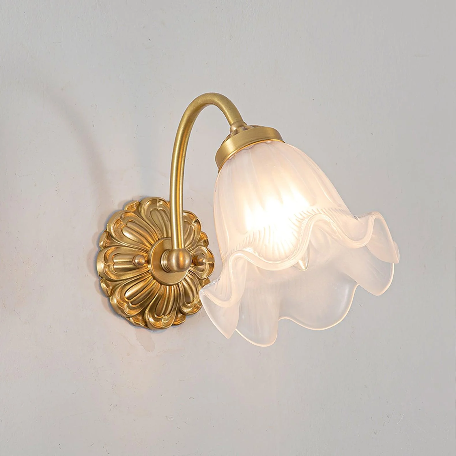 Brass Floral Glass Sconce - Image 5