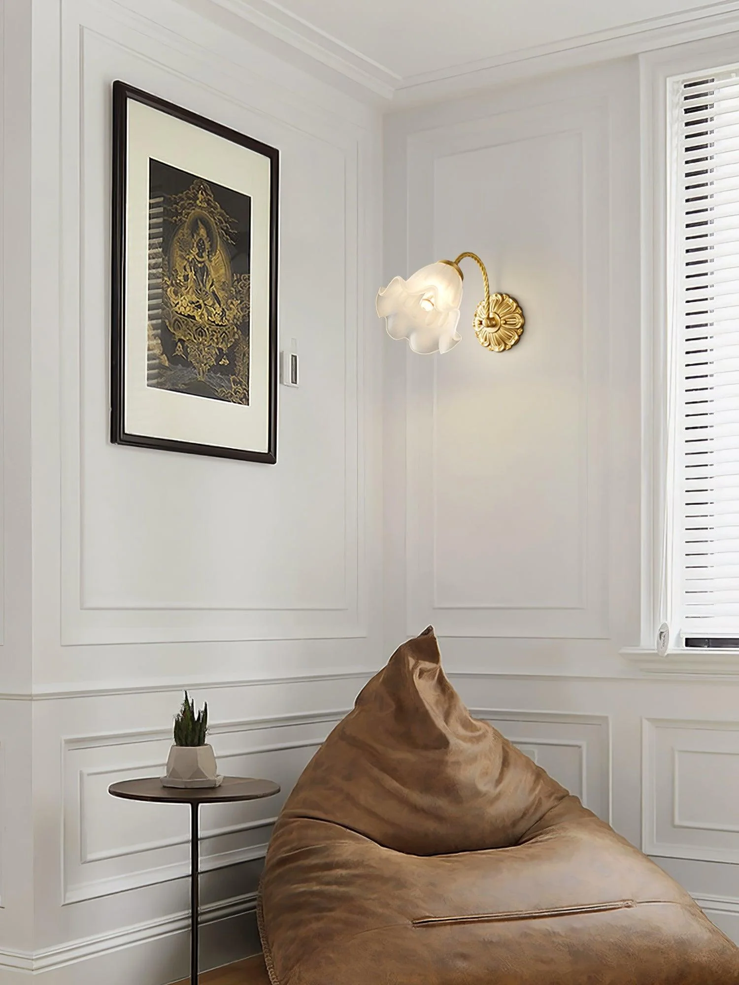 Brass Floral Glass Sconce - Image 6