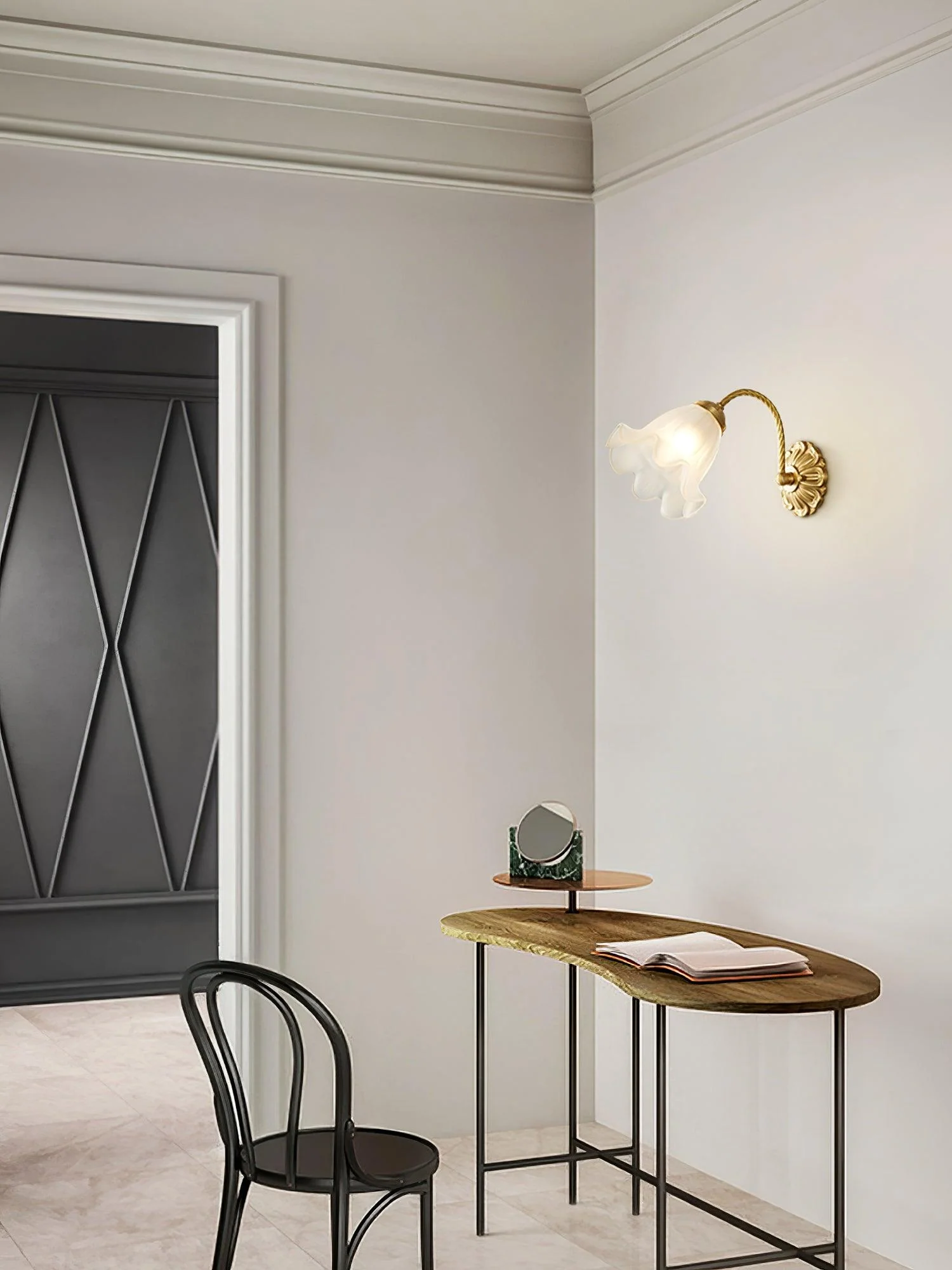 Brass Floral Glass Sconce - Image 7