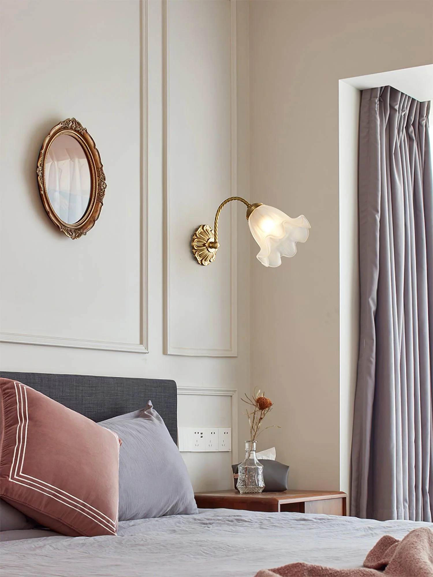 Brass Floral Glass Sconce - Image 8