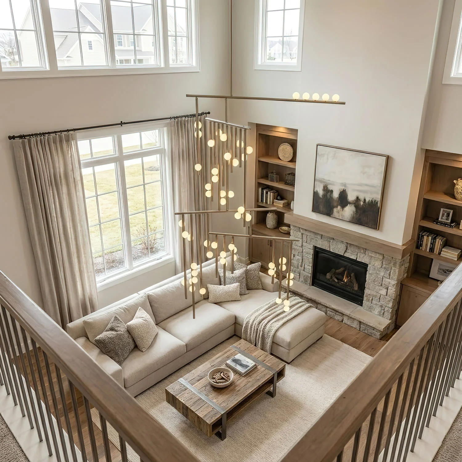 Brass Glass Drop Chandelier - Image 6