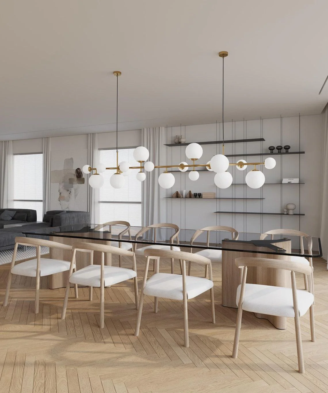 Brass Glass Globe Chandelier - Image 8