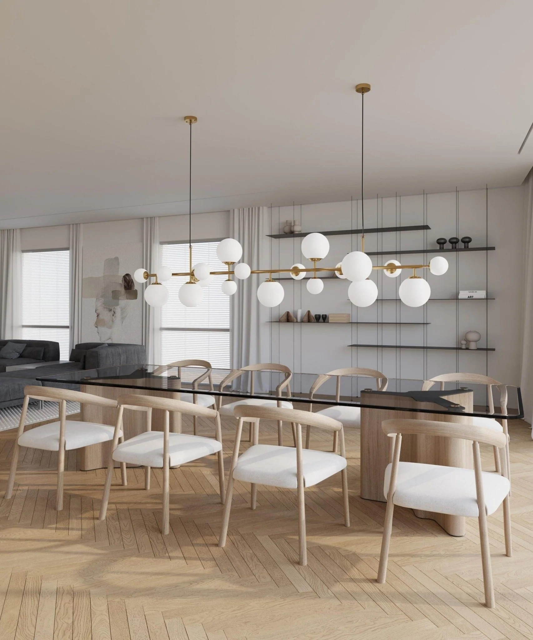 Brass Glass Globe Chandelier - Image 9
