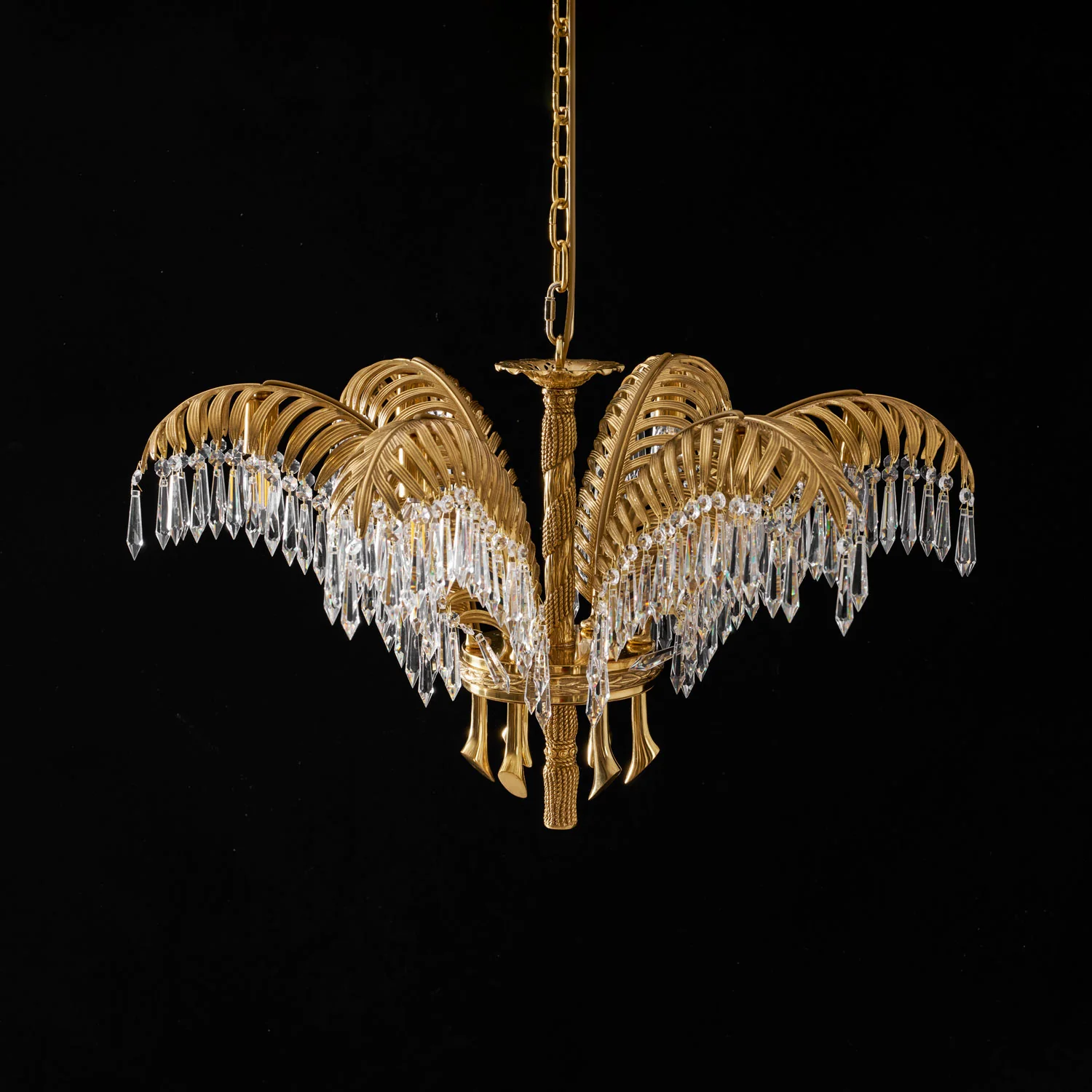 Brass Palm Leaf Crystal Chandelier - Image 100