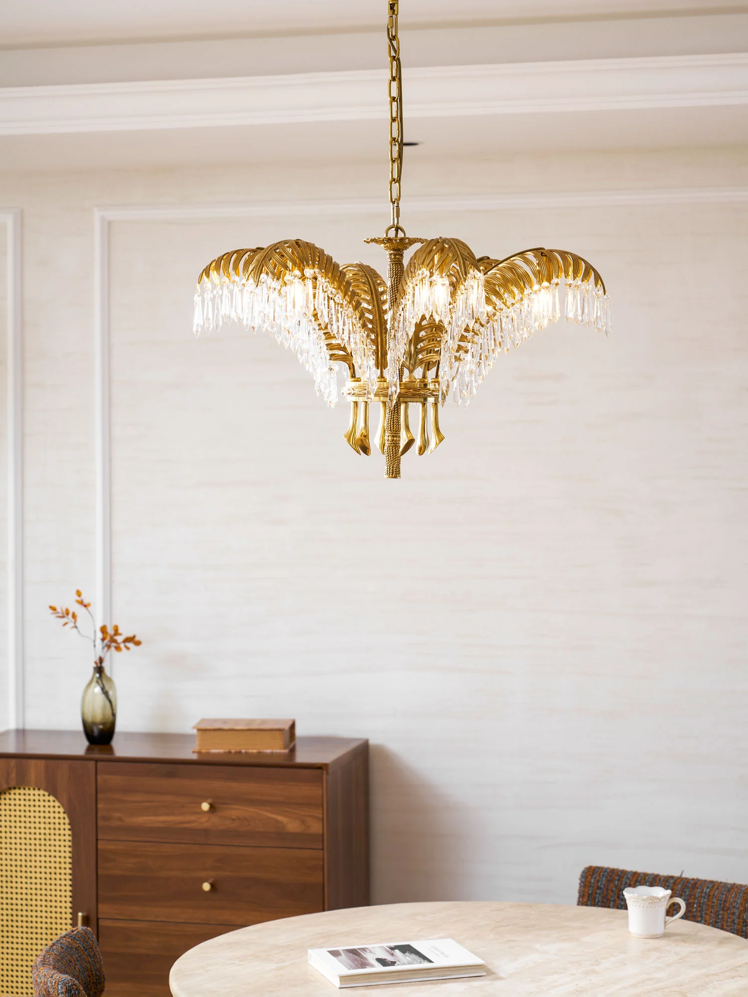 Brass Palm Leaf Crystal Chandelier - Image 103