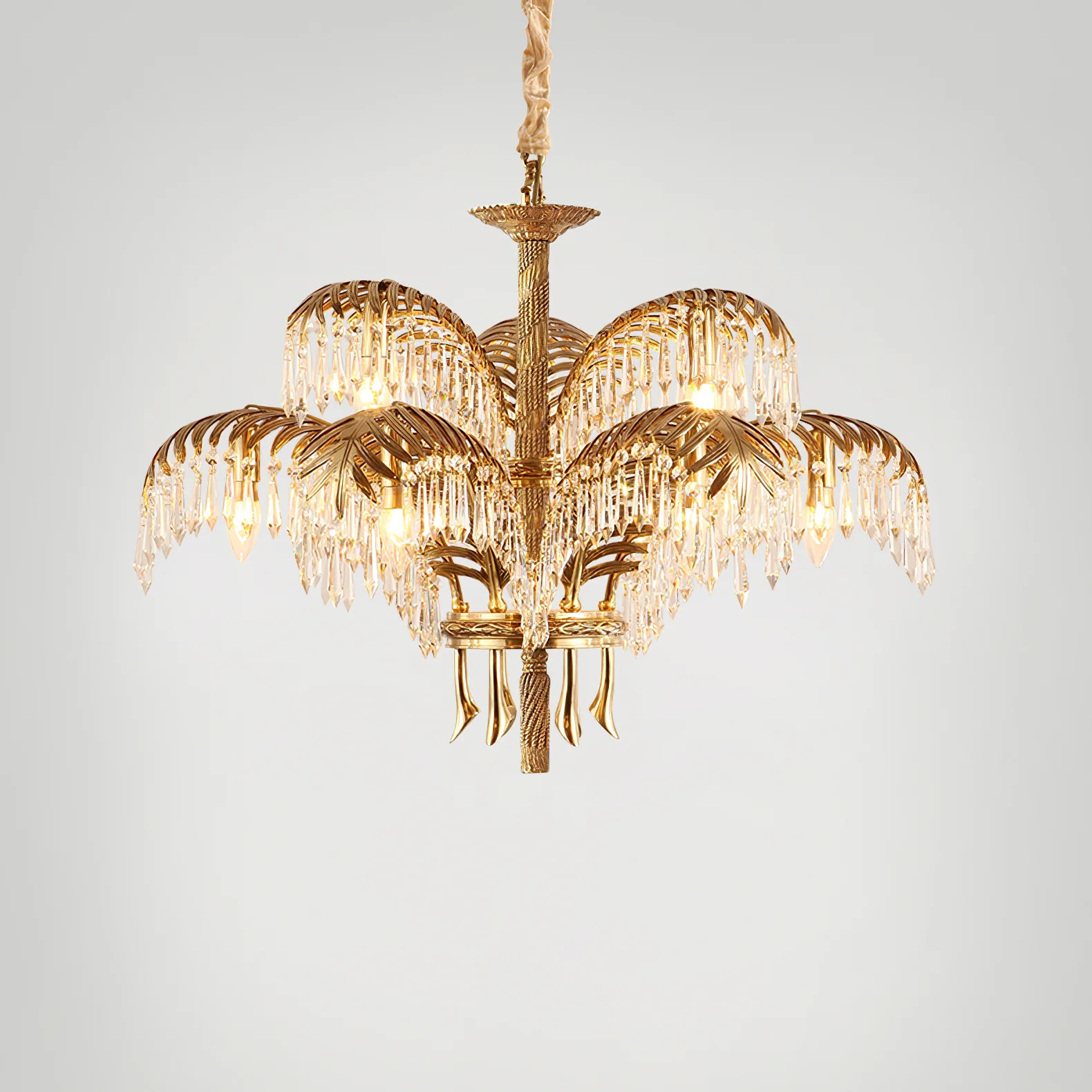 Brass Palm Leaf Crystal Chandelier - Image 25