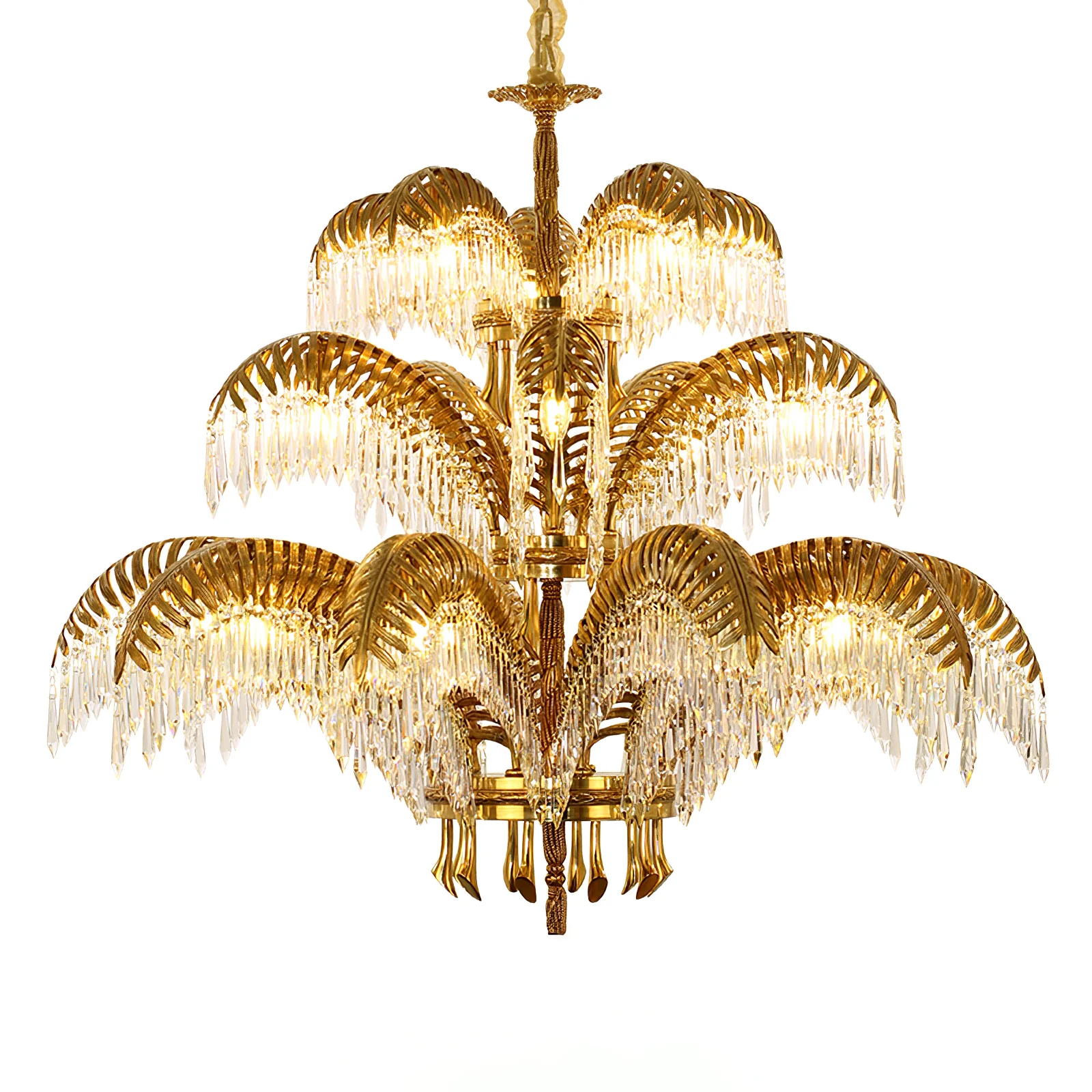 Brass Palm Leaf Crystal Chandelier - Image 29